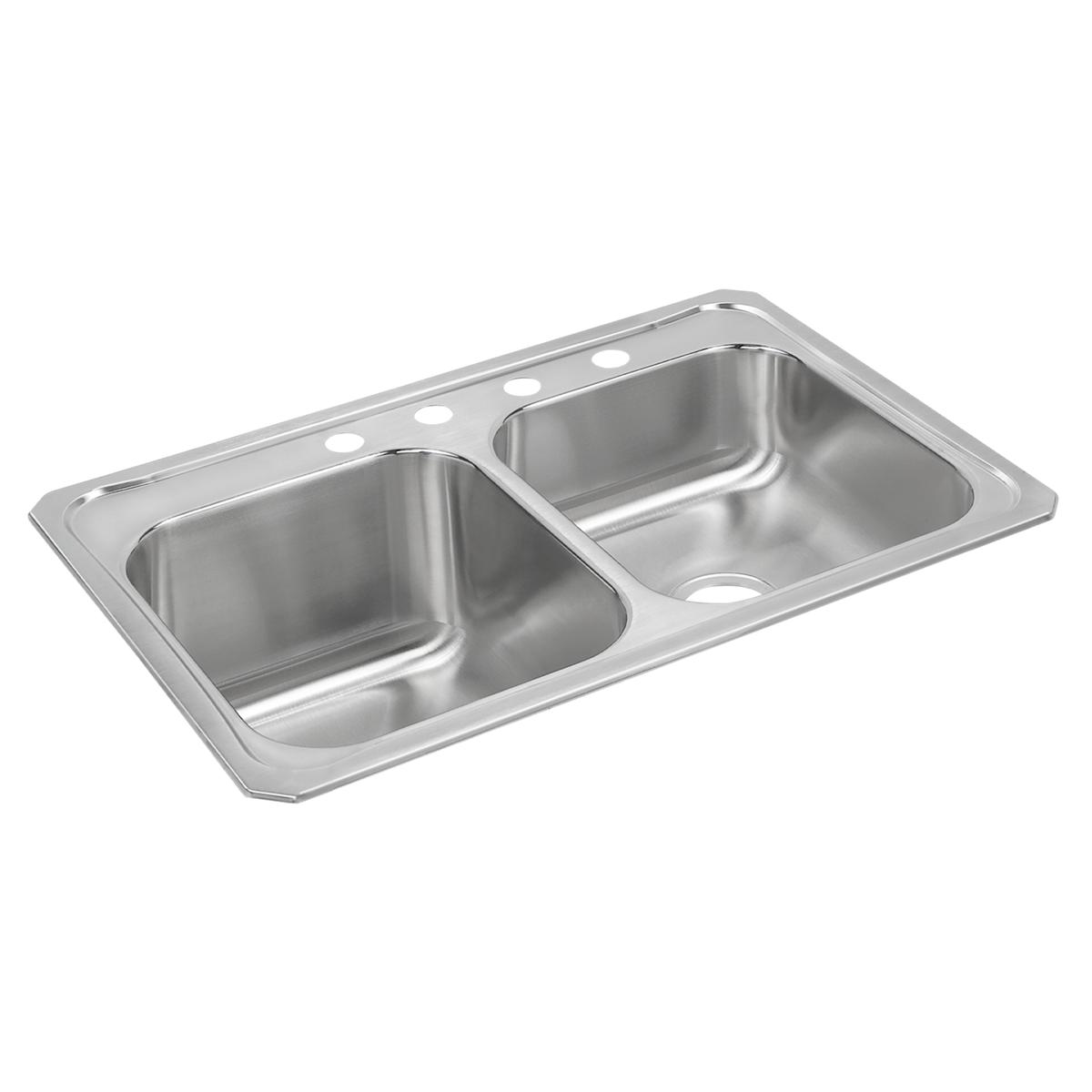 Elkay Celebrity 33" Drop In/Topmount Stainless Steel Kitchen Sink, 50/50 Double Bowl, Brushed Satin, 4 Faucet Holes, STCR3322L4