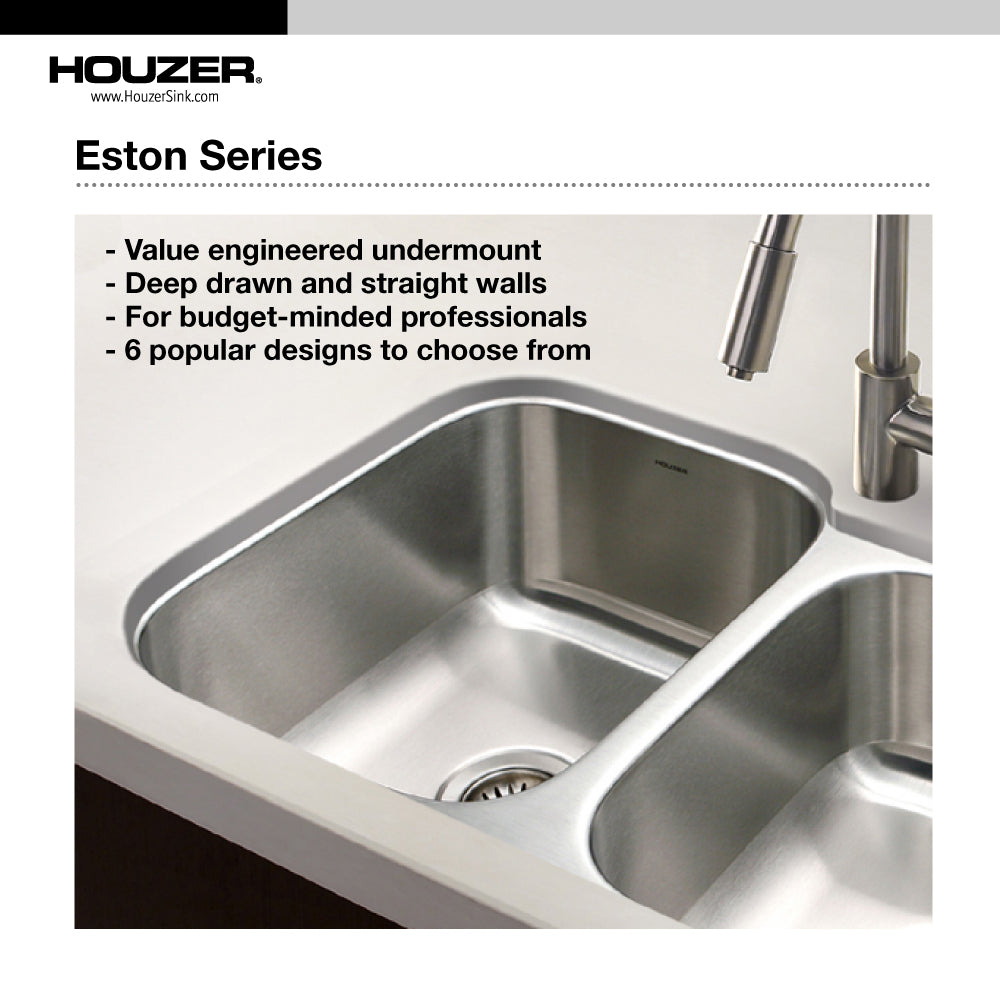 Alternate Image for Houzer Eston 32 inch Stainless Steel Undermount Single Bowl Kitchen Sink with Strainer & Grid - 18 Gauge, STL-3600-C