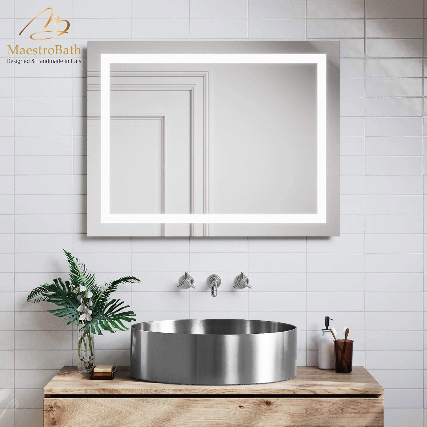MaestroBath 16" Regina Modern Round Vessel ADA Bathroom Sink, Brushed Silver, Stainless Steel, STN-RGN-BRS