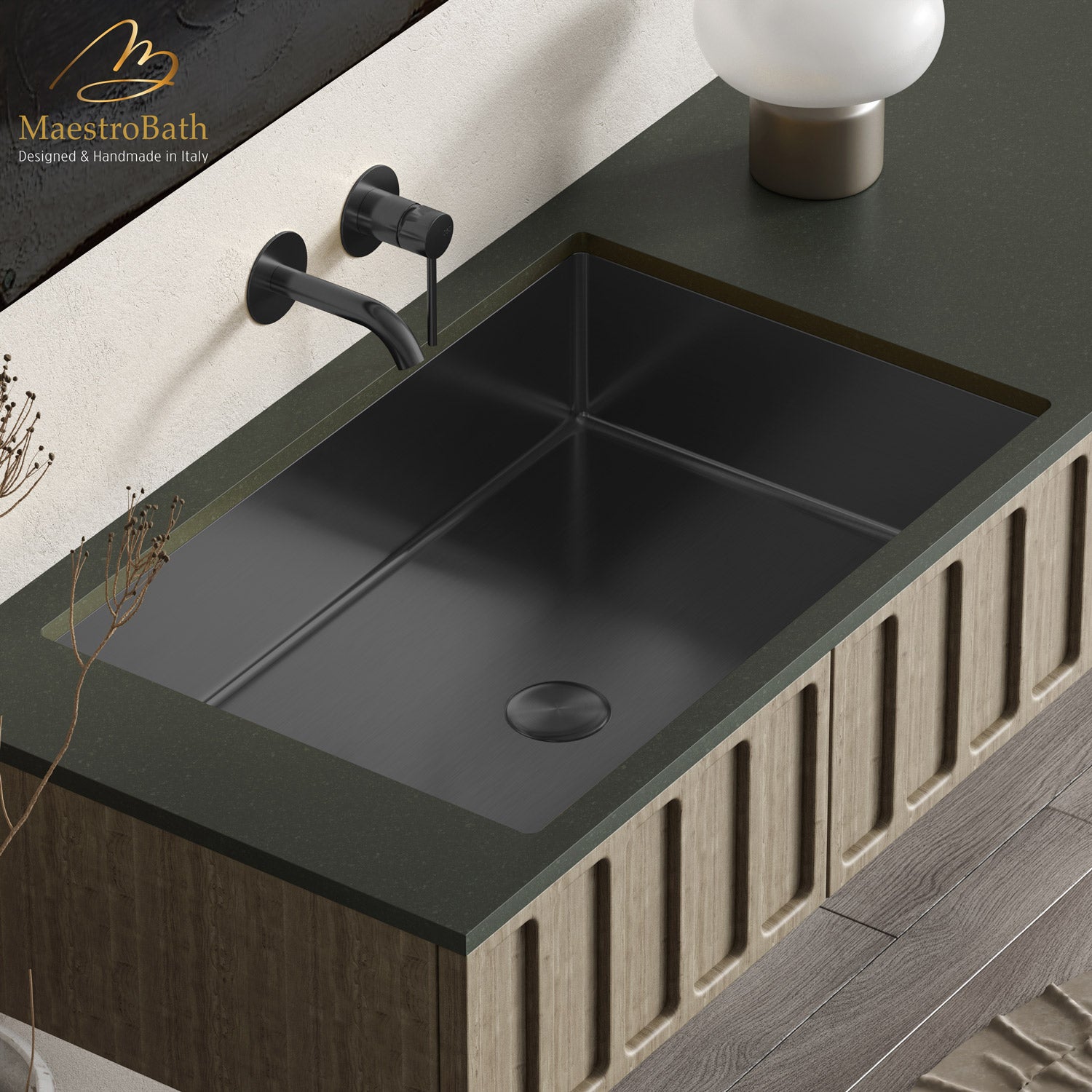 MaestroBath 13" Marina Modern Rectangular Under-Mount ADA Rectangle Bathroom Sink, Gun Metal, Stainless Steel, STN-MAR-GUM