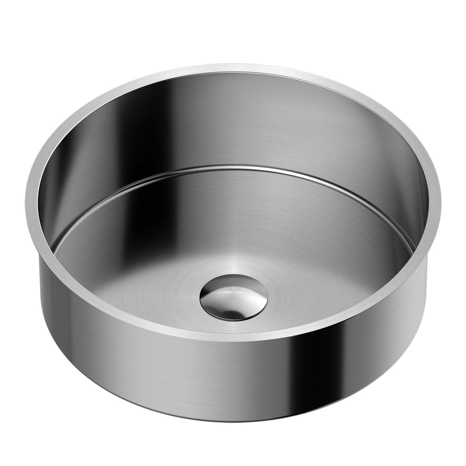 Alternate Image for MaestroBath 15" Aurora Modern Round Under-Mount ADA Bathroom Sink, Brushed Silver, Stainless Steel, STN-AUR-BRS