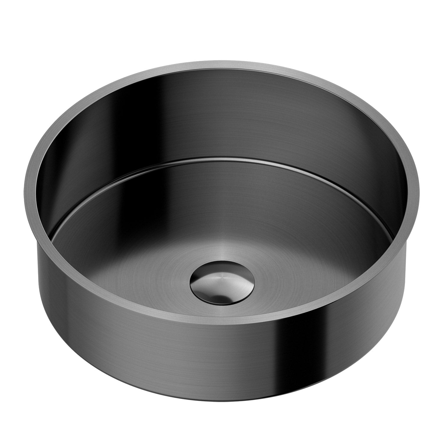 MaestroBath 15" Aurora Modern Round Under-Mount ADA Bathroom Sink, Gun Metal, Stainless Steel, STN-AUR-GUM