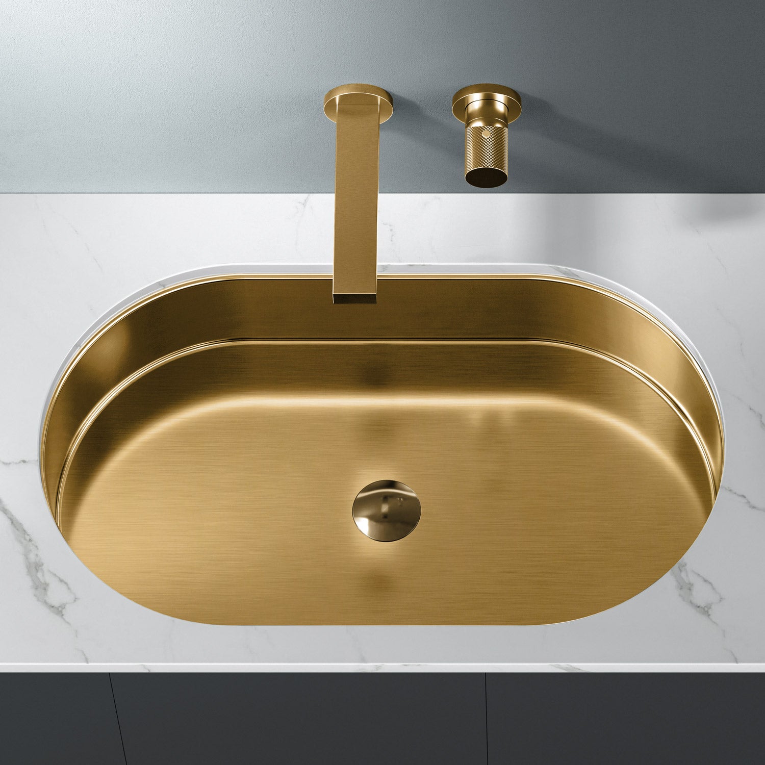 MaestroBath 15" Raggio Modern Oval Under-Mount ADA Rectangle Bathroom Sink, Brushed Gold, Stainless Steel, STN-RAG-BRG
