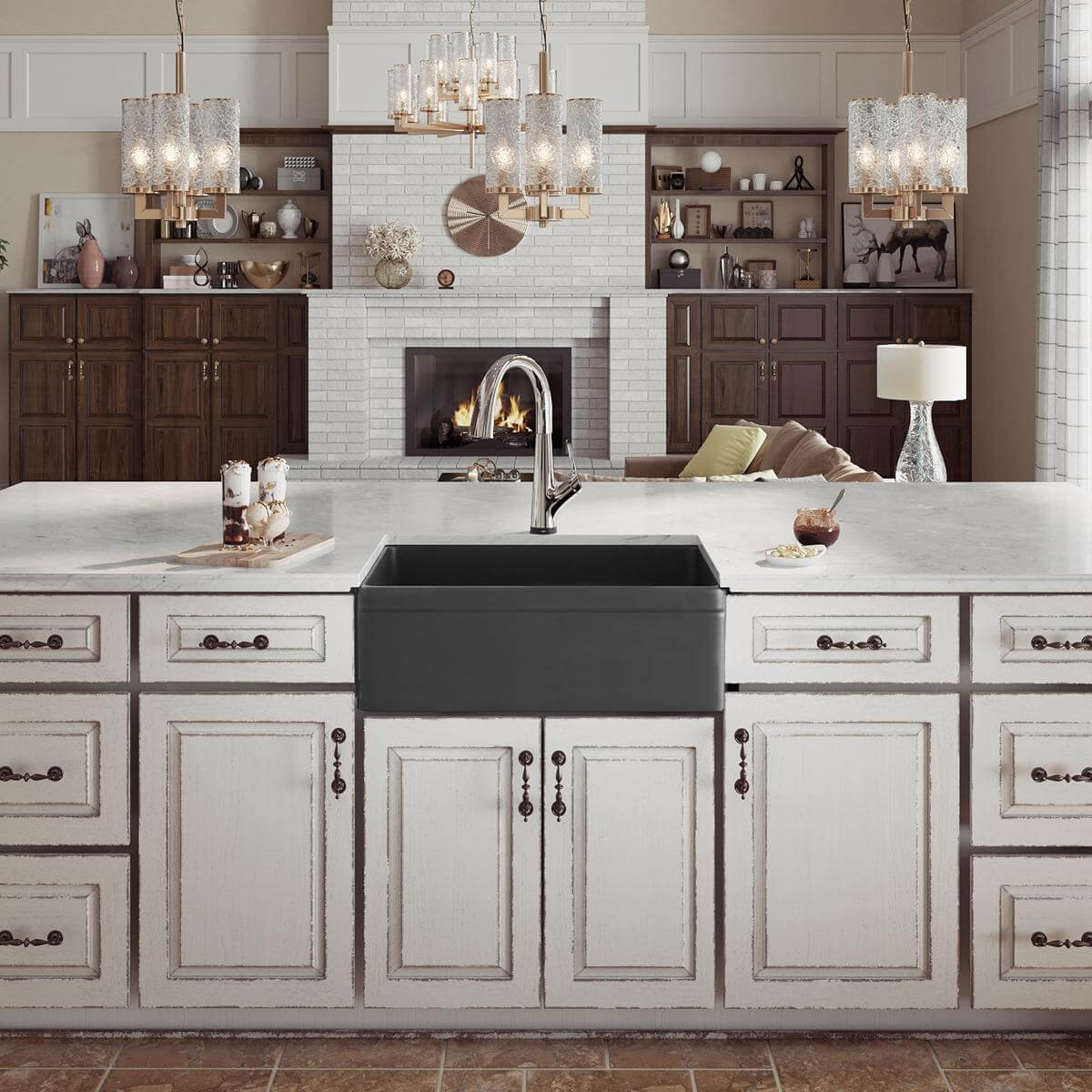 Alternate Image for Elkay 30" Fireclay Farmhouse Sink Kit with Faucet, Single Bowl Matte Gray, SWUF28179MGFLC