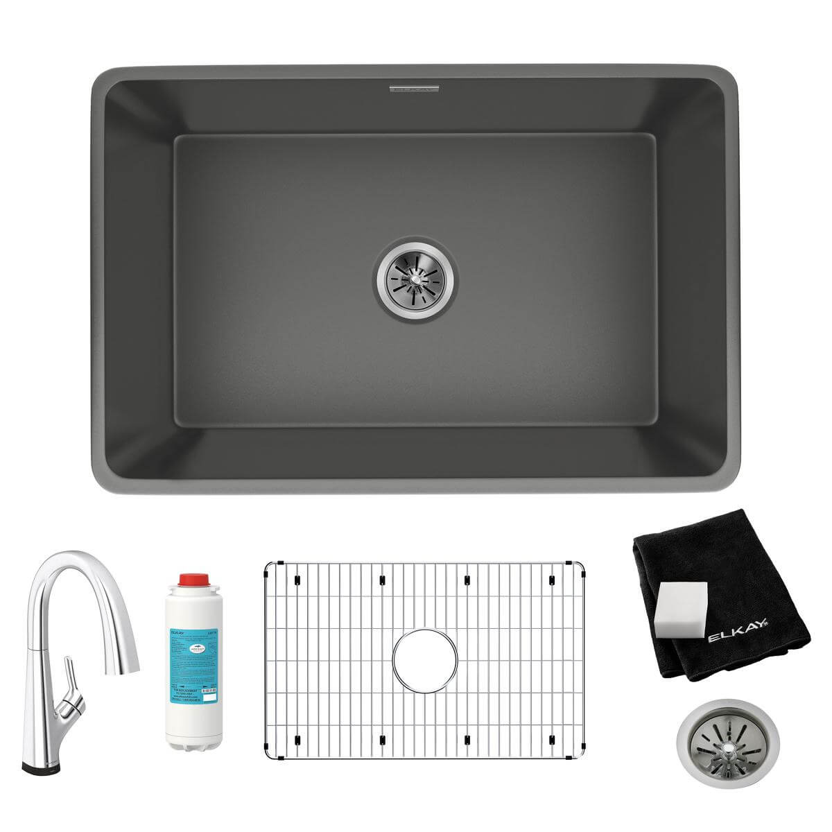 Alternate Image for Elkay 30" Fireclay Farmhouse Sink Kit with Faucet, Single Bowl Matte Gray, SWUF28179MGFLC