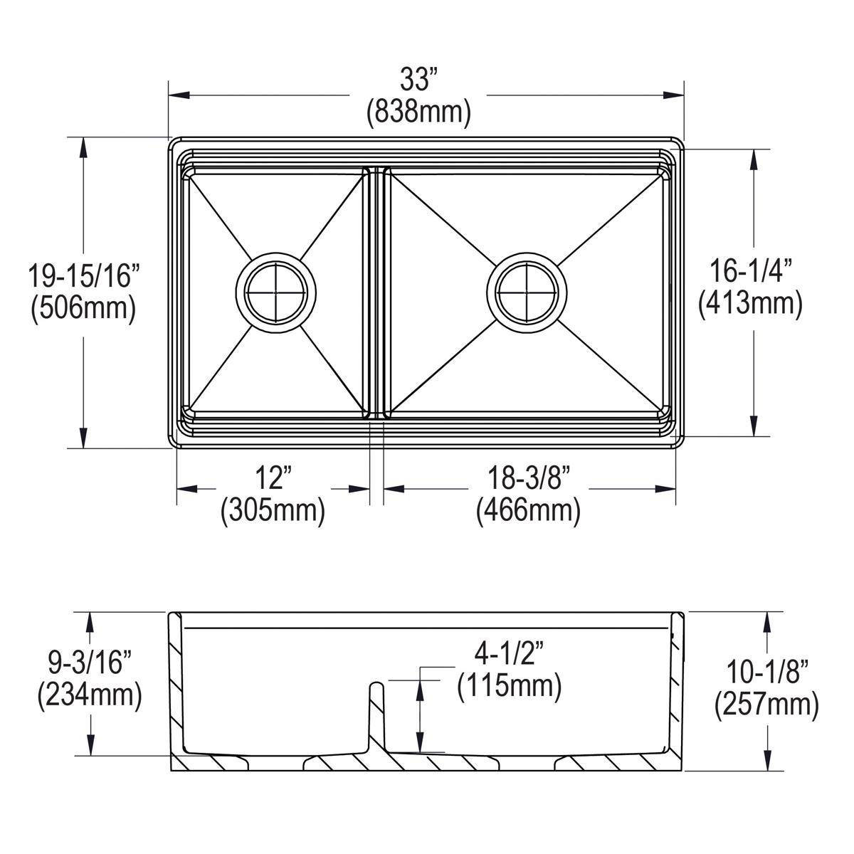 Alternate Image for Elkay 33" Fireclay Farmhouse Kitchen Sink, 40/60 Double Bowl, Biscuit, SWUF3320BI