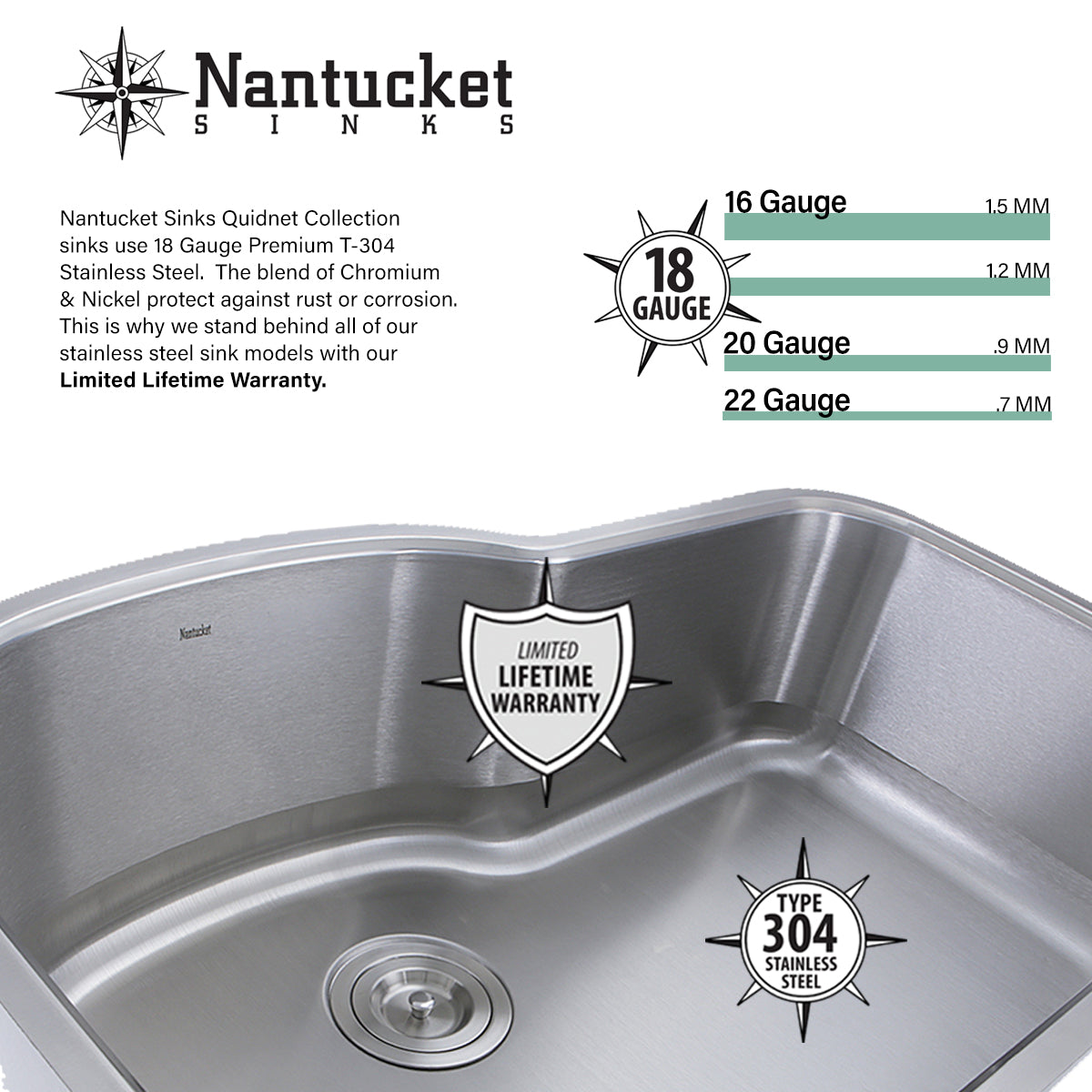 Alternate Image for Nantucket Sinks Brightwork Home 17" Square Stainless Steel Bar/Prep Sink with Accessories, 18 Gauge, SQRS-7MF