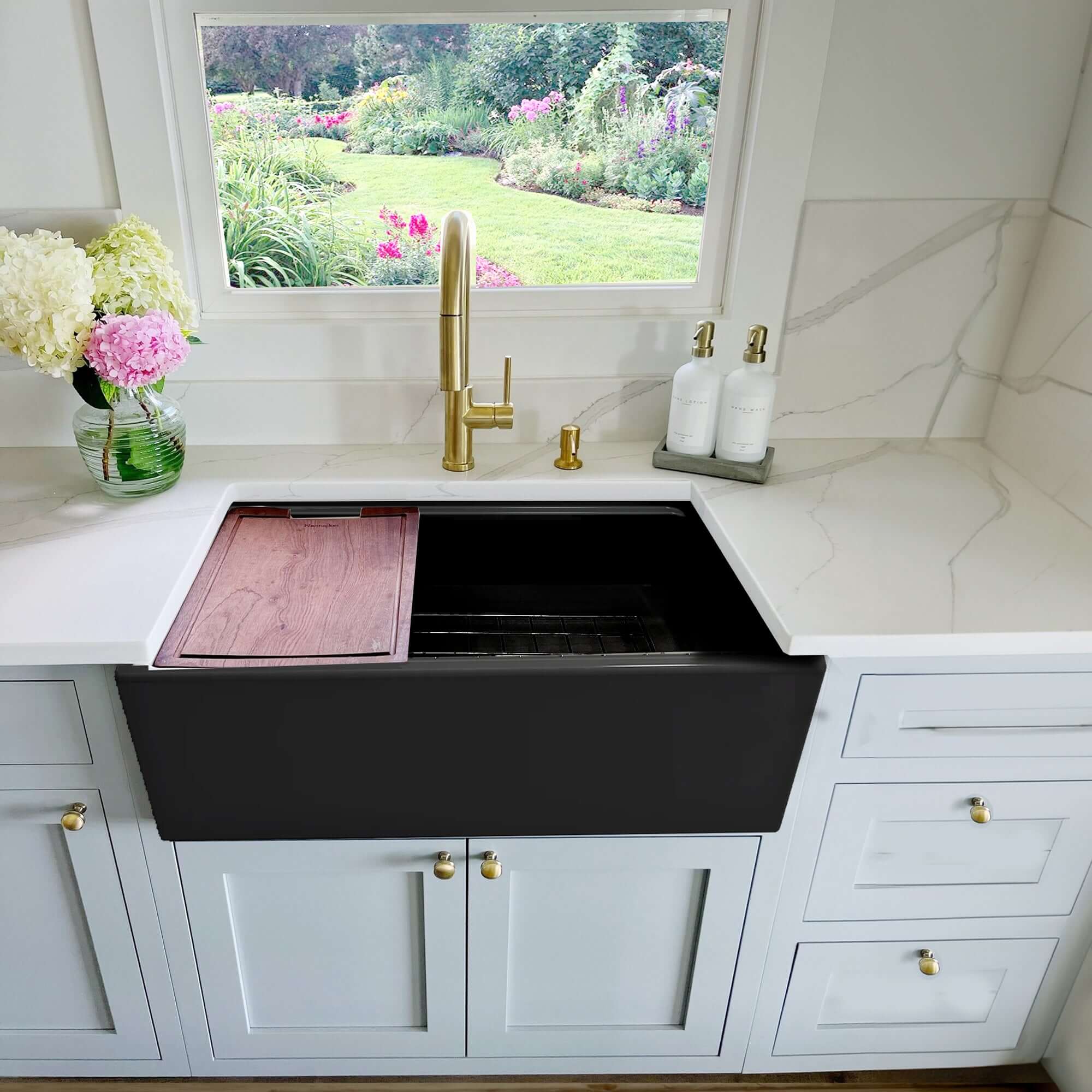 Alternate Image for Nantucket Sinks Cape 30" Fireclay Workstation Farmhouse Sink with Accessories, Matte Black, T-PS30MB