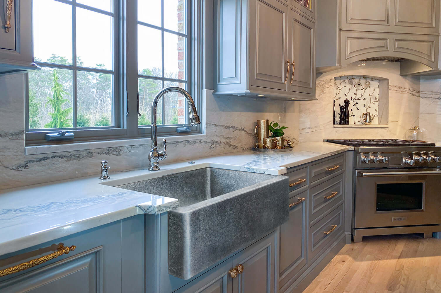 Alternate Image for Premier Copper Products 33" Terra Firma Copper Farmhouse Sink, Nickel, 10 Gauge, TFKASEN332210