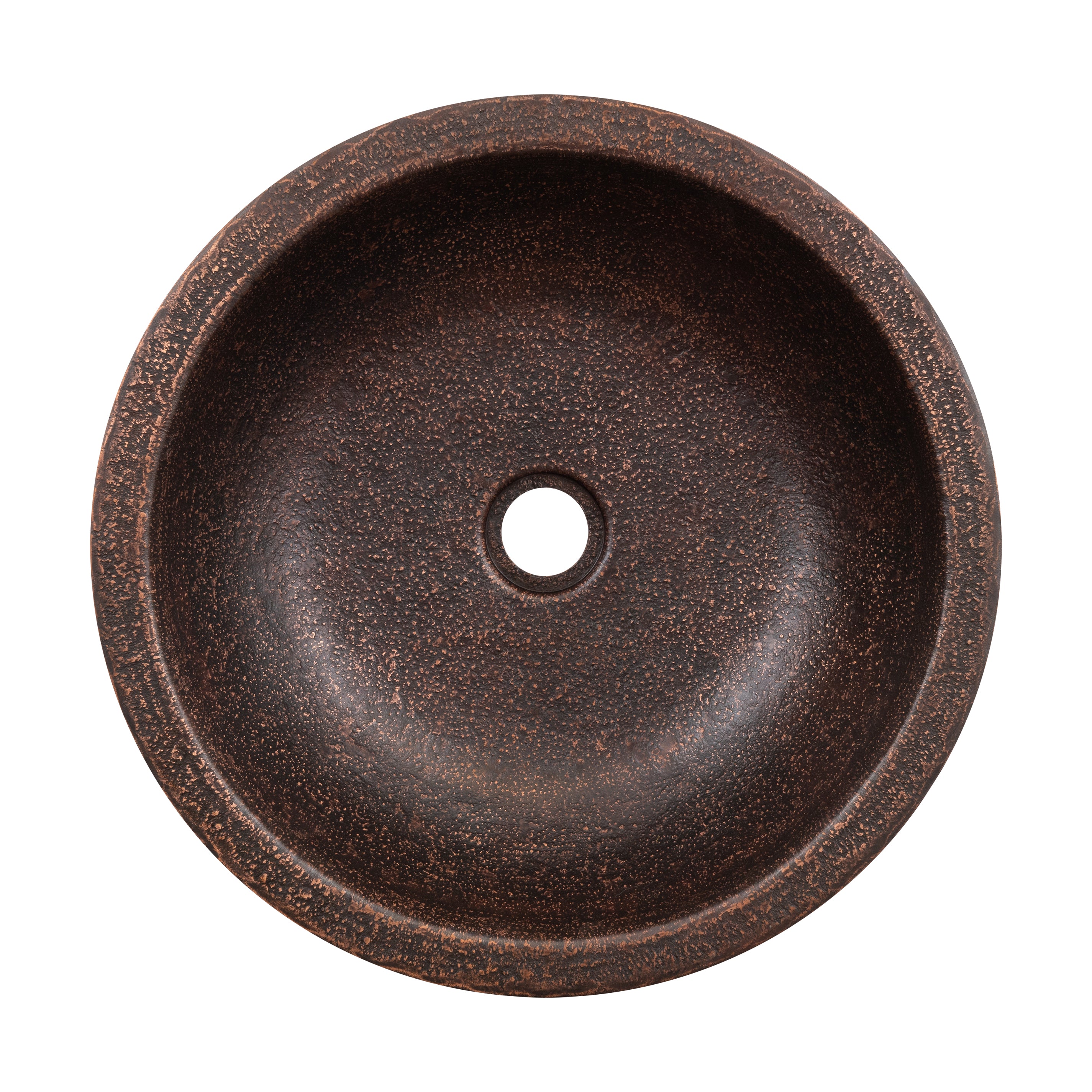 Premier Copper Products 16" Round Dual - Undermount or Drop In Terra Firma Copper Bathroom Sink, Dark Brown, 10 Gauge, TFLR16DB