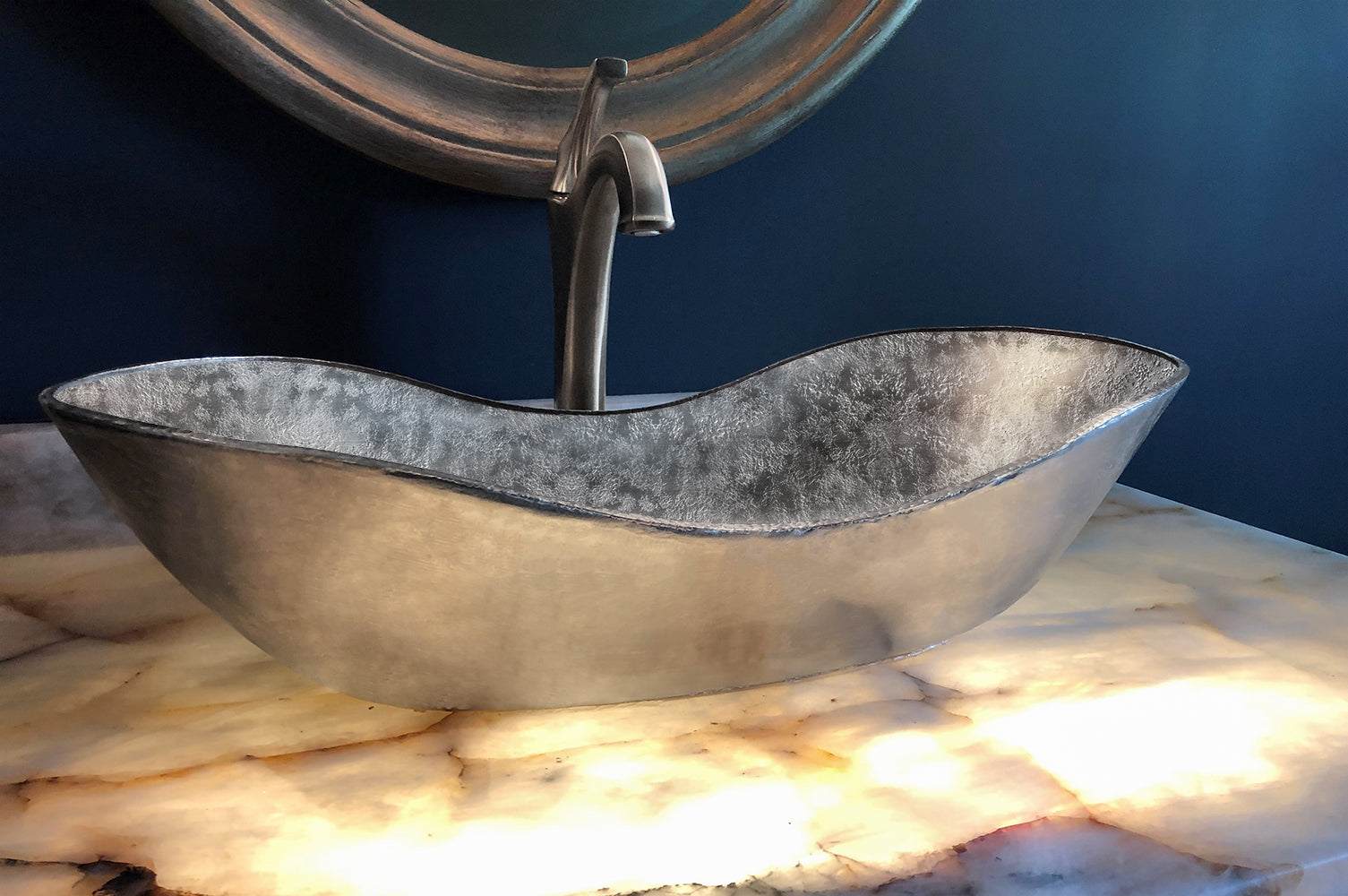 Alternate Image for Premier Copper Products 23" x 12" Oval Vessel - Above Counter Terra Firma Copper Bathroom Sink, Nickel, 10 Gauge, TFVBT23EN