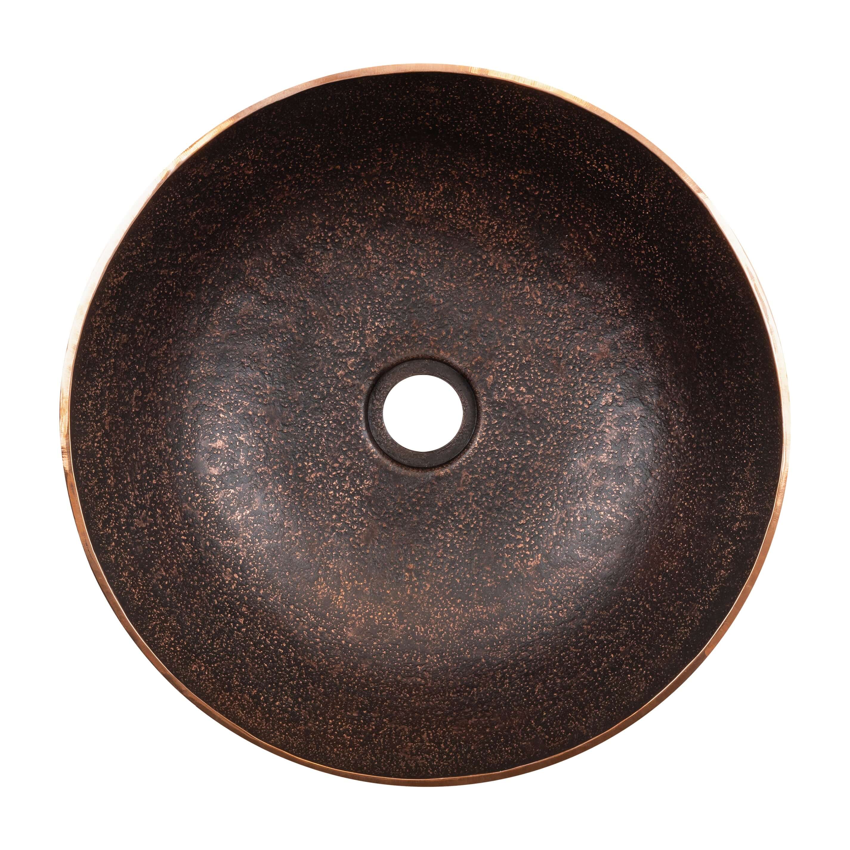 Alternate Image for Premier Copper Products 14" Round Vessel - Above Counter Terra Firma Copper Bathroom Sink, Dark Brown, 10 Gauge, TFVR14DB