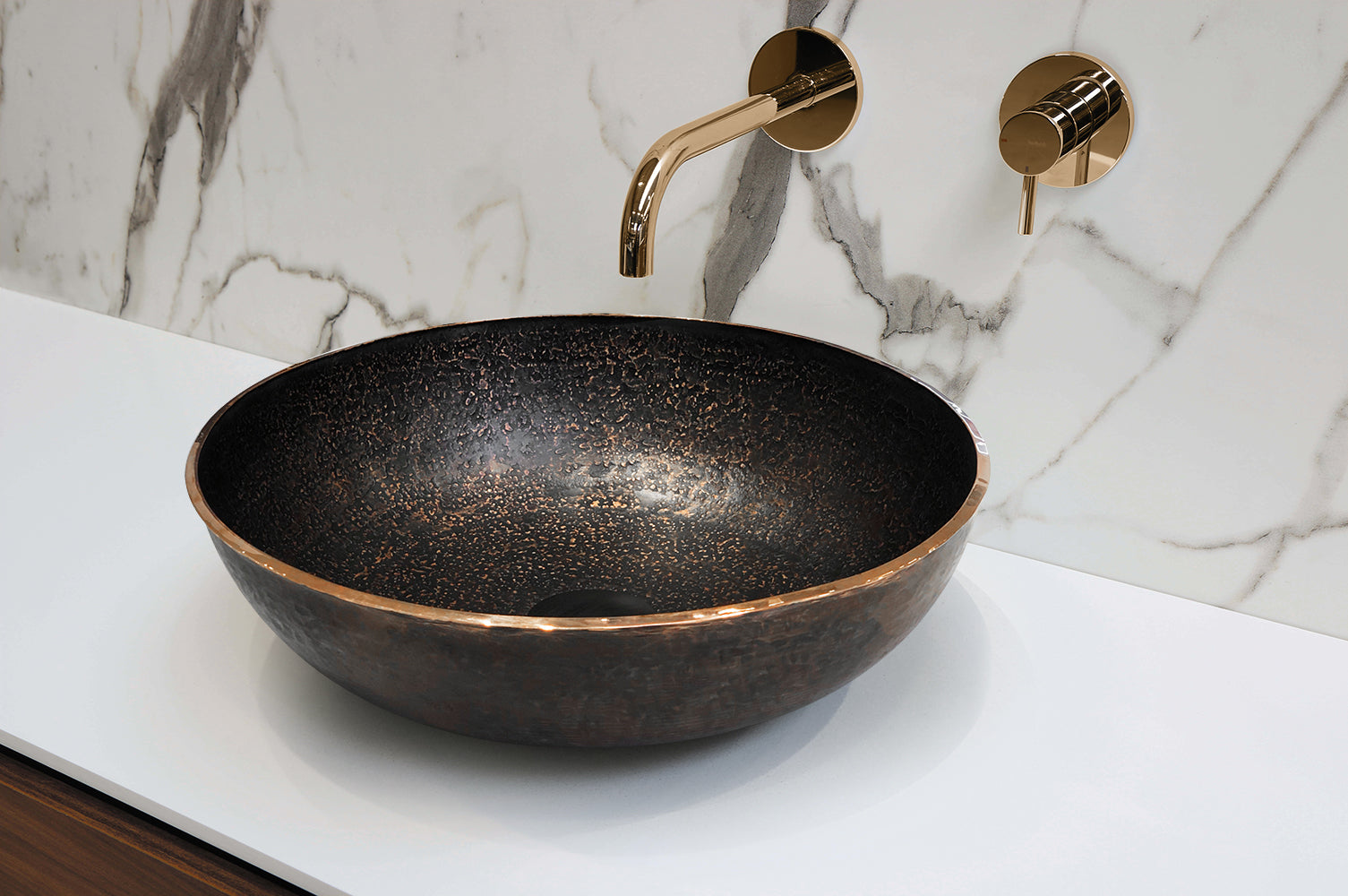 Alternate Image for Premier Copper Products 14" Round Vessel - Above Counter Terra Firma Copper Bathroom Sink, Dark Brown, 10 Gauge, TFVR14DB