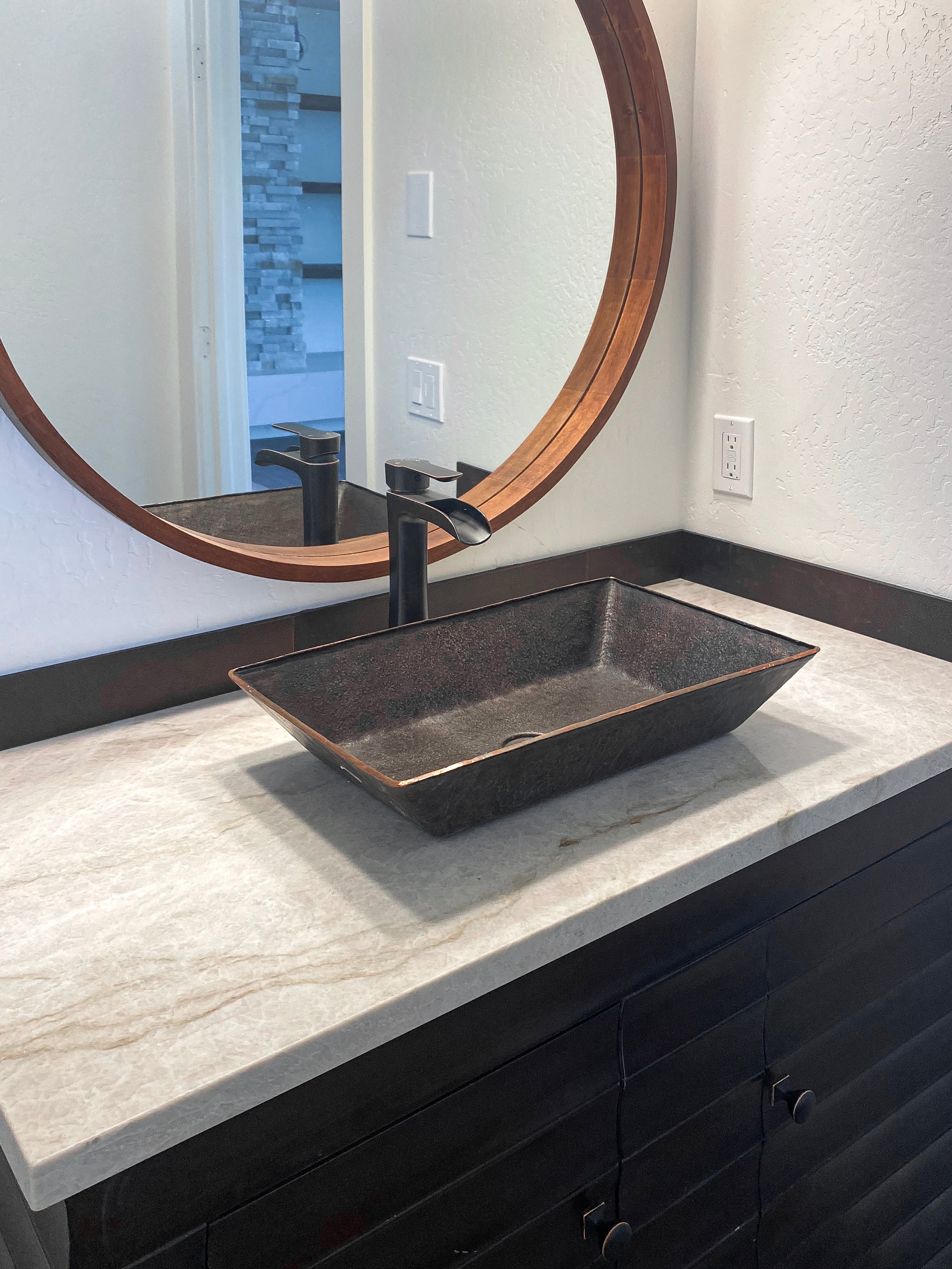 Alternate Image for Premier Copper Products 20" x 12" Rectangle Vessel - Above Counter Terra Firma Copper Bathroom Sink, Dark Brown, 10 Gauge, TFVREC20DB