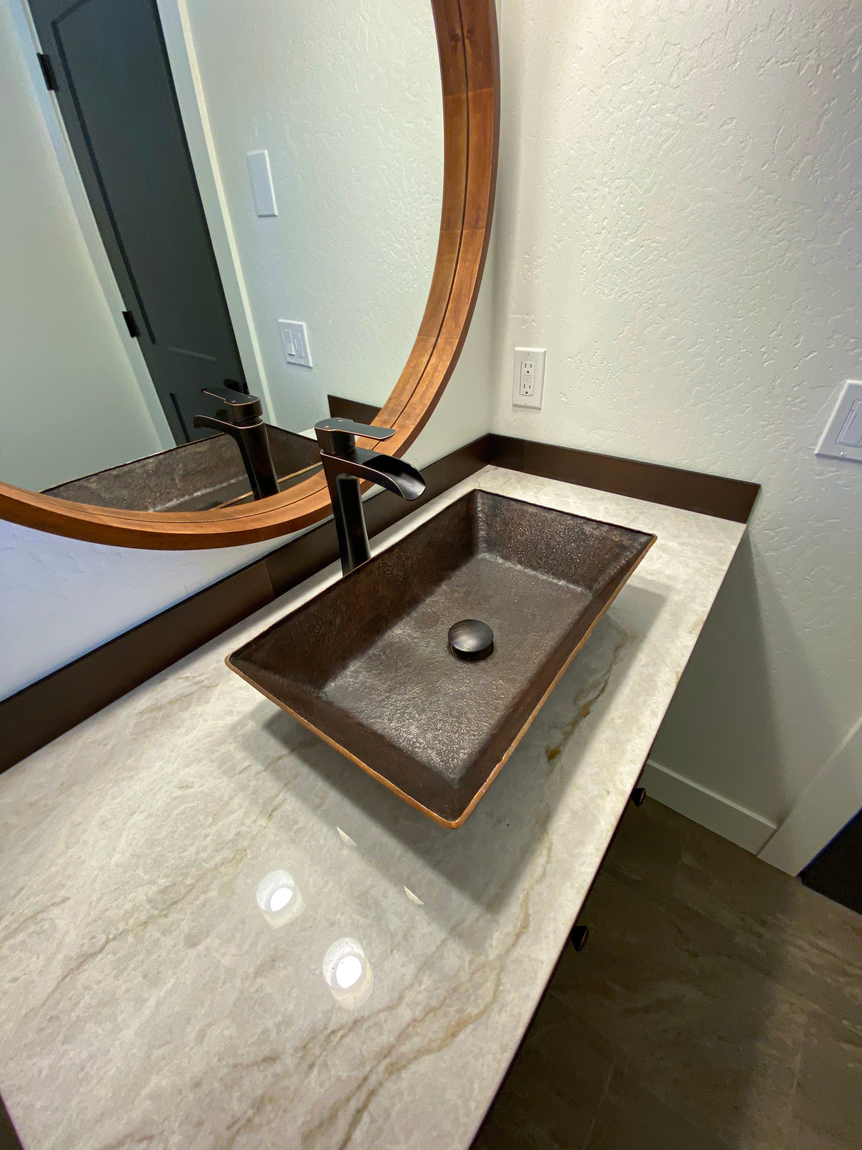 Alternate Image for Premier Copper Products 20" x 12" Rectangle Vessel - Above Counter Terra Firma Copper Bathroom Sink, Dark Brown, 10 Gauge, TFVREC20DB