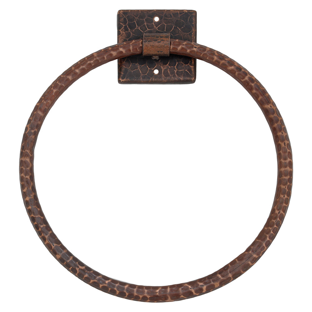 Premier Copper Products 10" Hammered Copper Full Size Bath Towel Ring, 18 Gauge, Oil Rubbed Bronze, TR10DB