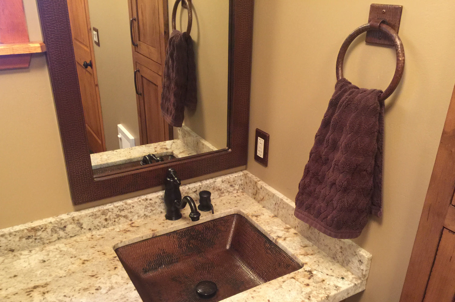 Alternate Image for Premier Copper Products 7" Hammered Copper Towel Ring, 18 Gauge, Oil Rubbed Bronze, TR7DB