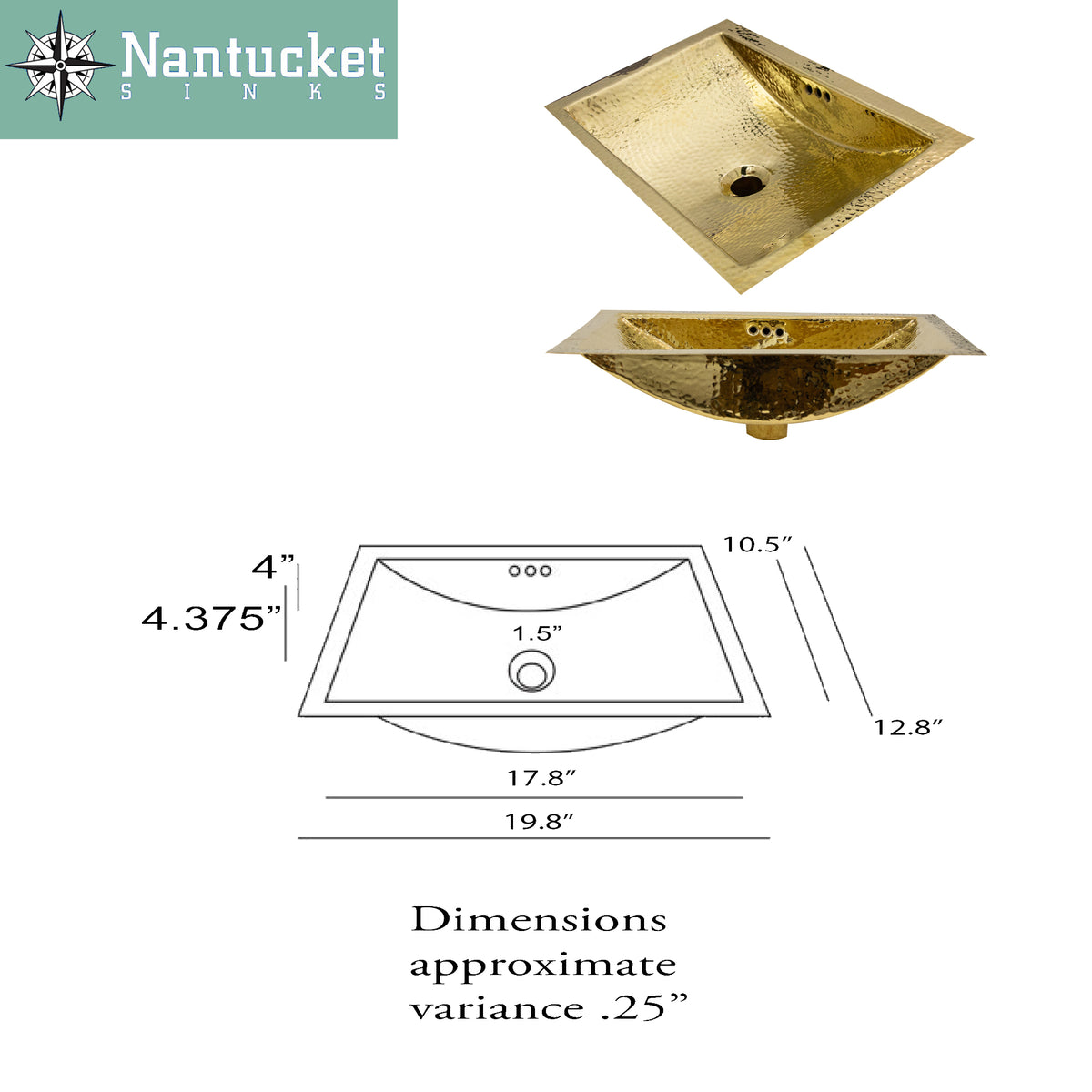 Nantucket Sinks Brightwork Home 20" Brass Bathroom Sink, TRB-OF