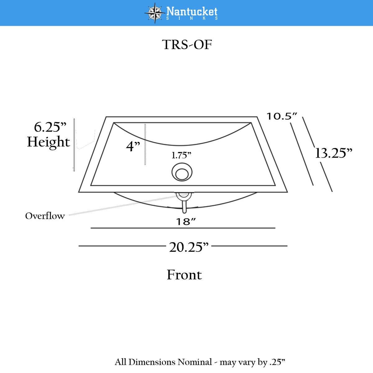 Nantucket Sinks Brightwork Home 20" Rectangle Undermount Stainless Steel Bathroom Sink, Silver, 18 Gauge, TRS-OF
