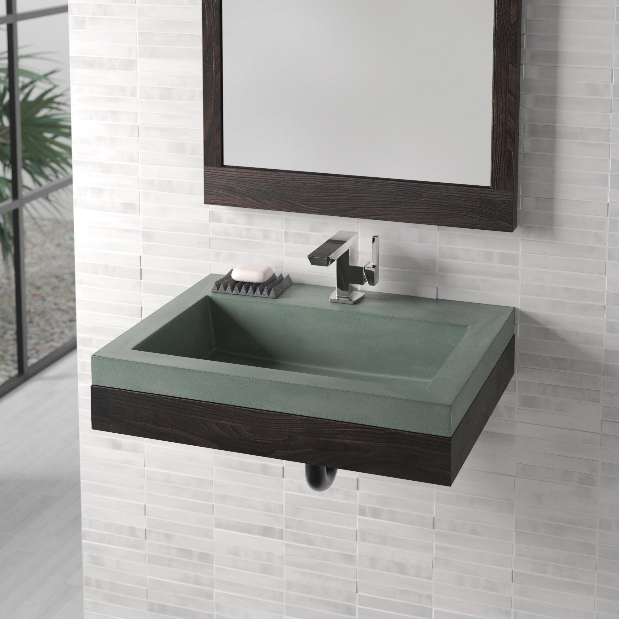 Native Trails Trough 24" Rectangular Drop-In NativeStone Concrete Bathroom Sink, Forest, NSL2419-F