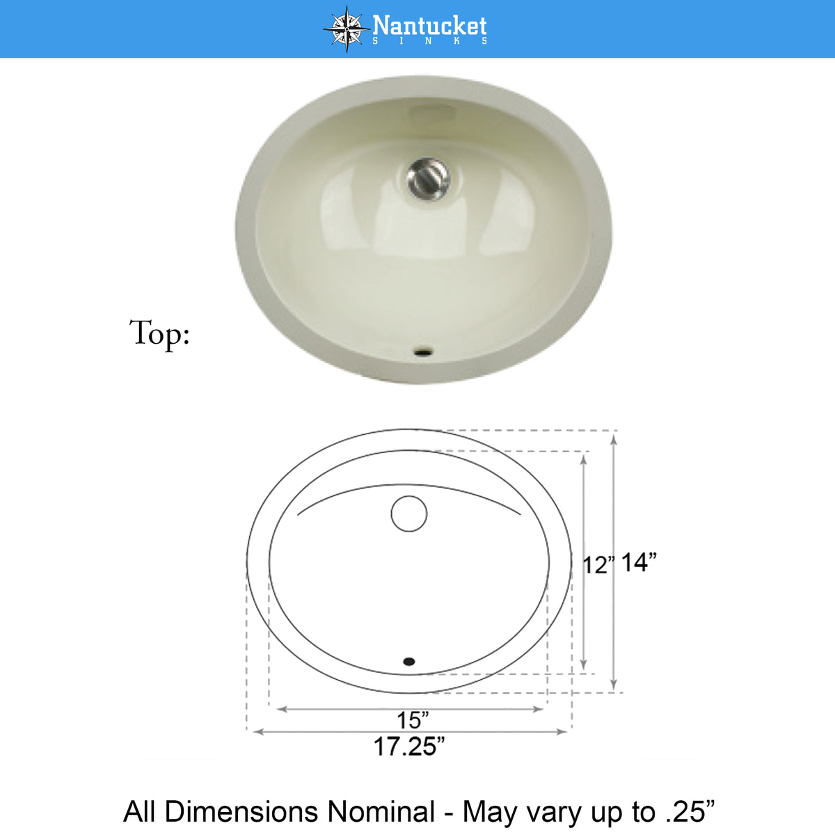 Nantucket Sinks Great Point 17" Ceramic Bathroom Sink, Bisque, UM-15x12-B