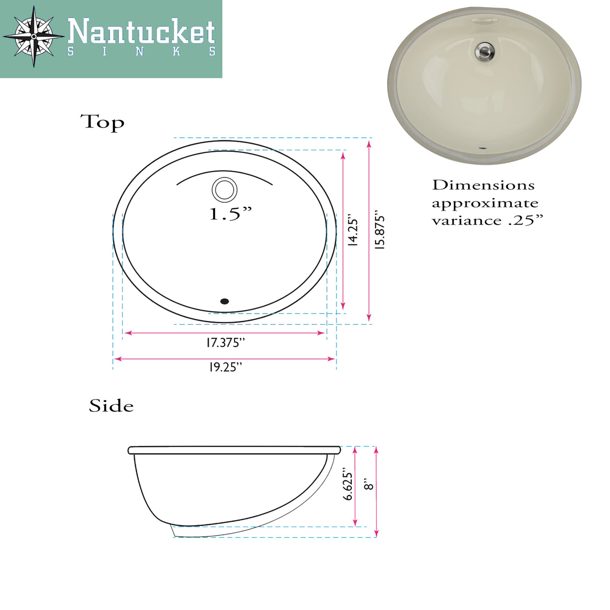 Nantucket Sinks Great Point 19" Ceramic Bathroom Sink, Bisque, UM-17x14-B-K