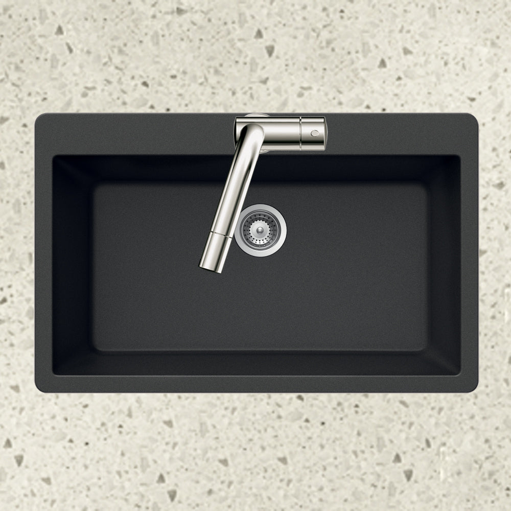 Alternate Image for Houzer Quartztone 33 inch Midnite Granite Composite Topmount Single Bowl Kitchen Sink, V-100 MIDNITE
