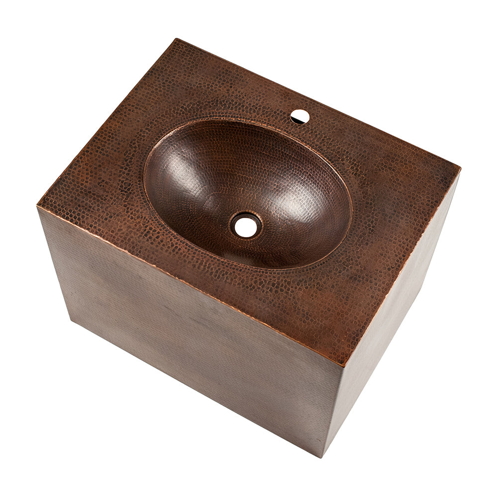 Alternate Image for Premier Copper Products 24" Hammered Copper Wall Mount Bathroom Vanity with Sink, Single Faucet Hole, 17 Gauge, Oil Rubbed Bronze, VADB24181