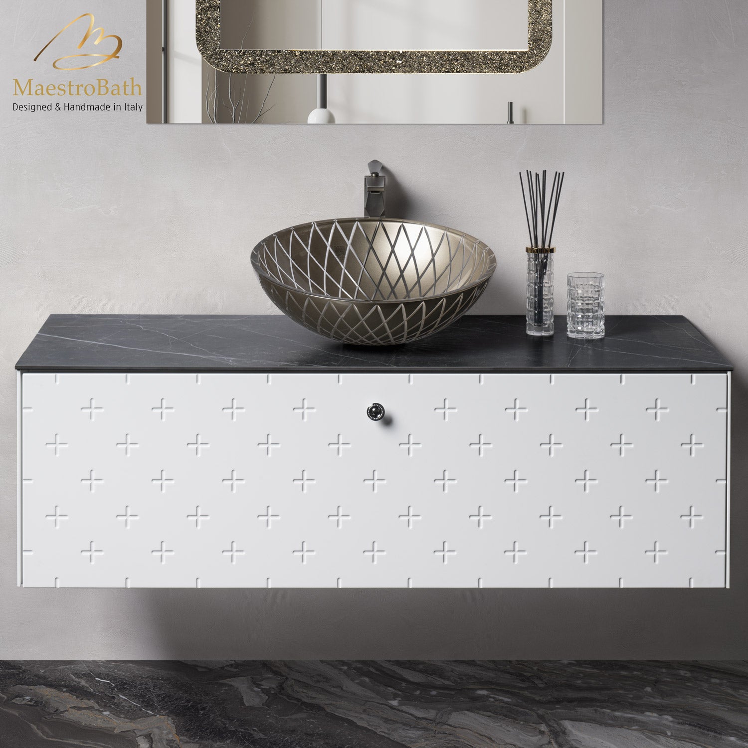 MaestroBath Sogno Modern Bathroom Vanity, White, 40", Wood, VAN-SGN40-WHT