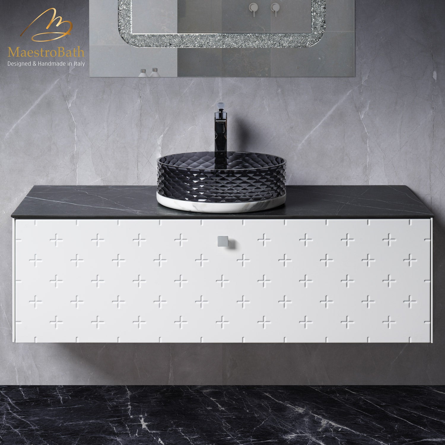 MaestroBath Sogno Modern Bathroom Vanity, White, 48", Wood, VAN-SGN48-WHT