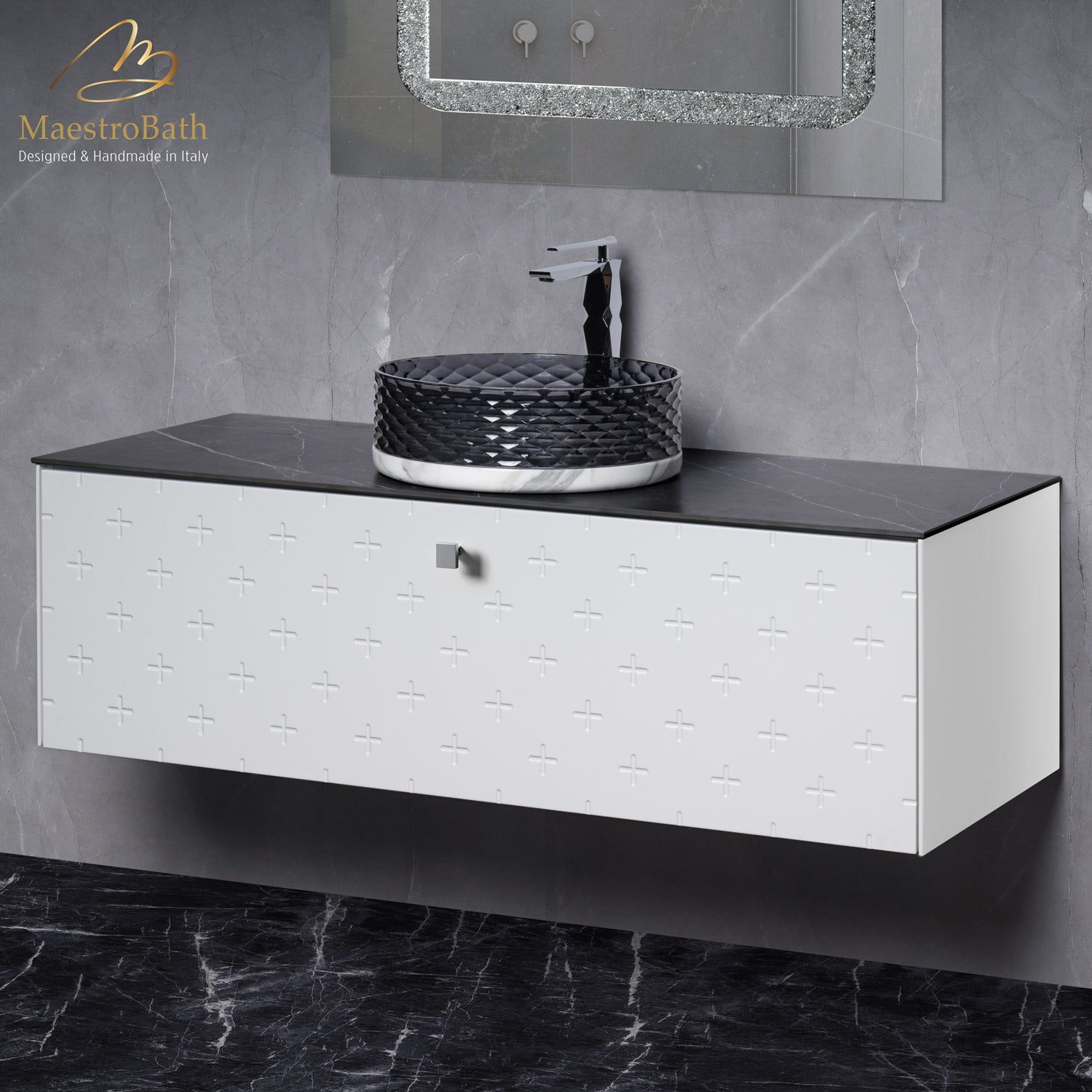 MaestroBath Sogno Modern Bathroom Vanity, White, 48", Wood, VAN-SGN48-WHT