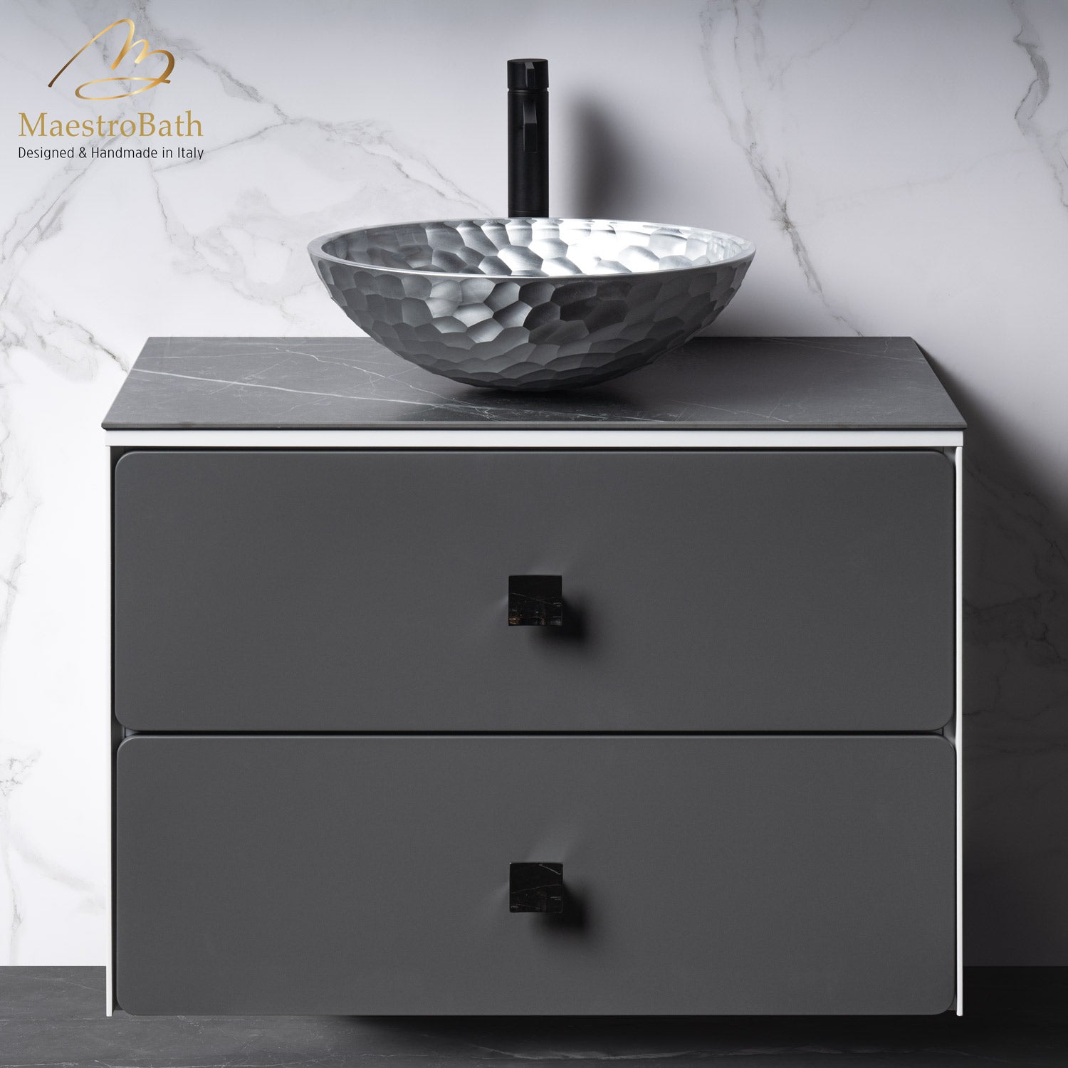 MaestroBath Serenita Modern Bathroom Vanity, White and Silver, 32", Wood, VAN-SRN32-WHS