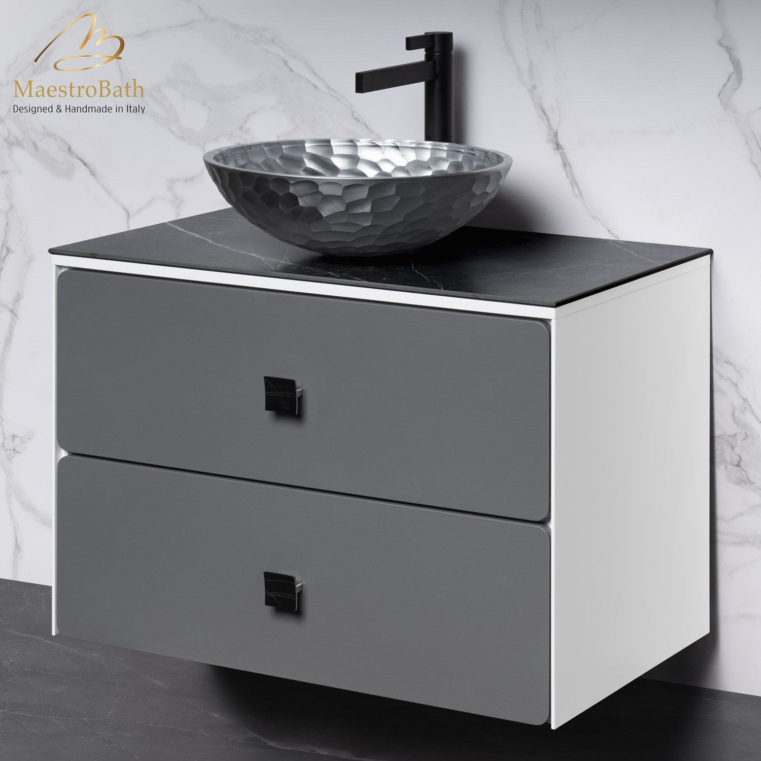 MaestroBath Serenita Modern Bathroom Vanity, White and Silver, 32", Wood, VAN-SRN32-WHS