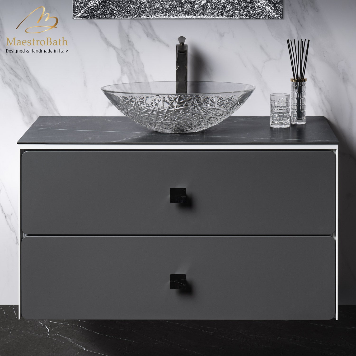 MaestroBath Serenita Modern Bathroom Vanity, White and Silver, 40", Wood, VAN-SRN40-WHS