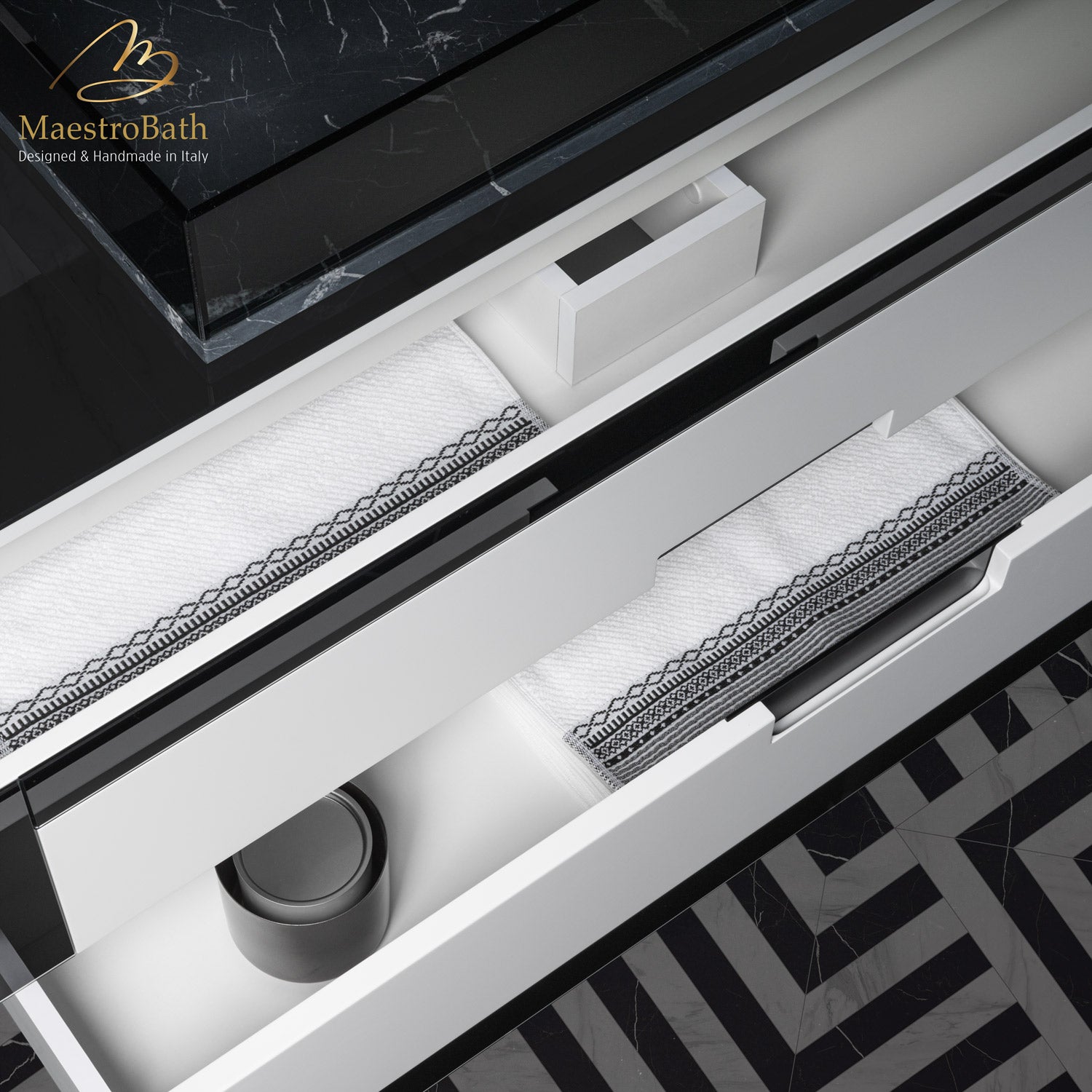 Alternate Image for MaestroBath Petalo Luxury Bathroom Vanity, Black and White, 48", Wood, VAN-PTL48-BLW