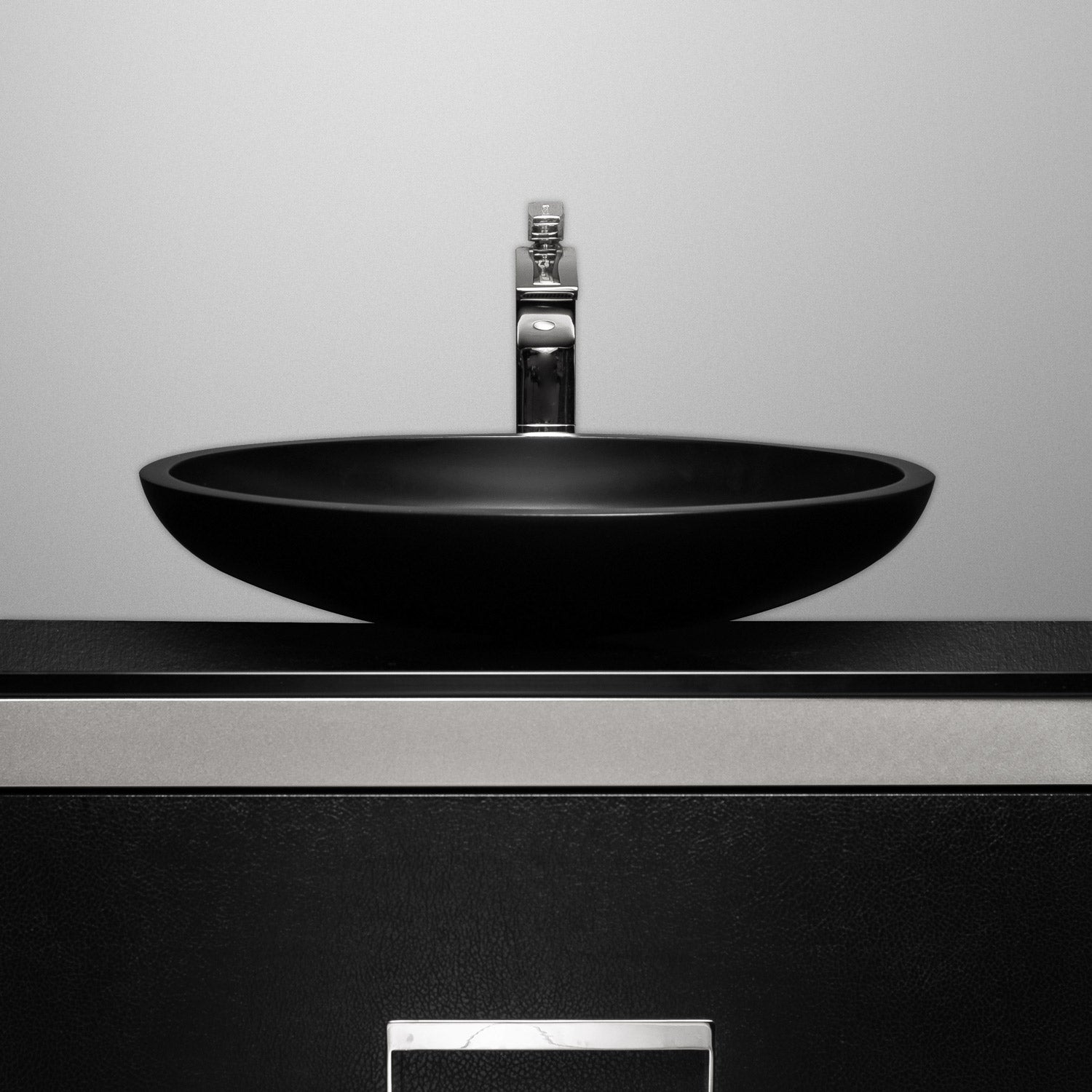 MaestroBath 16" Vetro Cigno Max Vessel ADA Oval Bathroom Sink, Black, Resin and Glass, Matt Black, VET-CIM-BLK