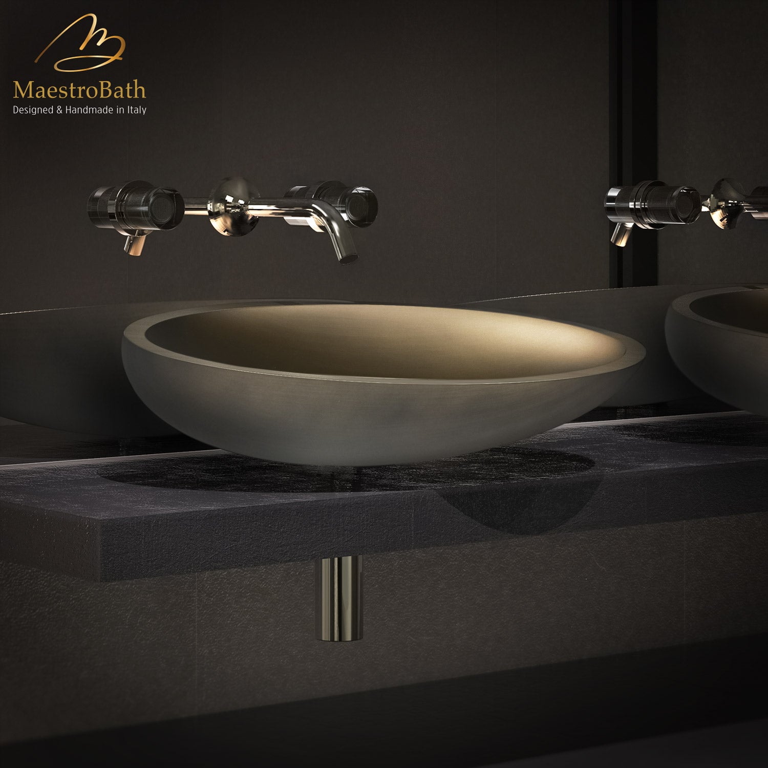 MaestroBath 16" Vetro Cigno Max Vessel ADA Oval Bathroom Sink, Bronze, Resin and Glass, Matt Bronze, VET-CIM-BRZ