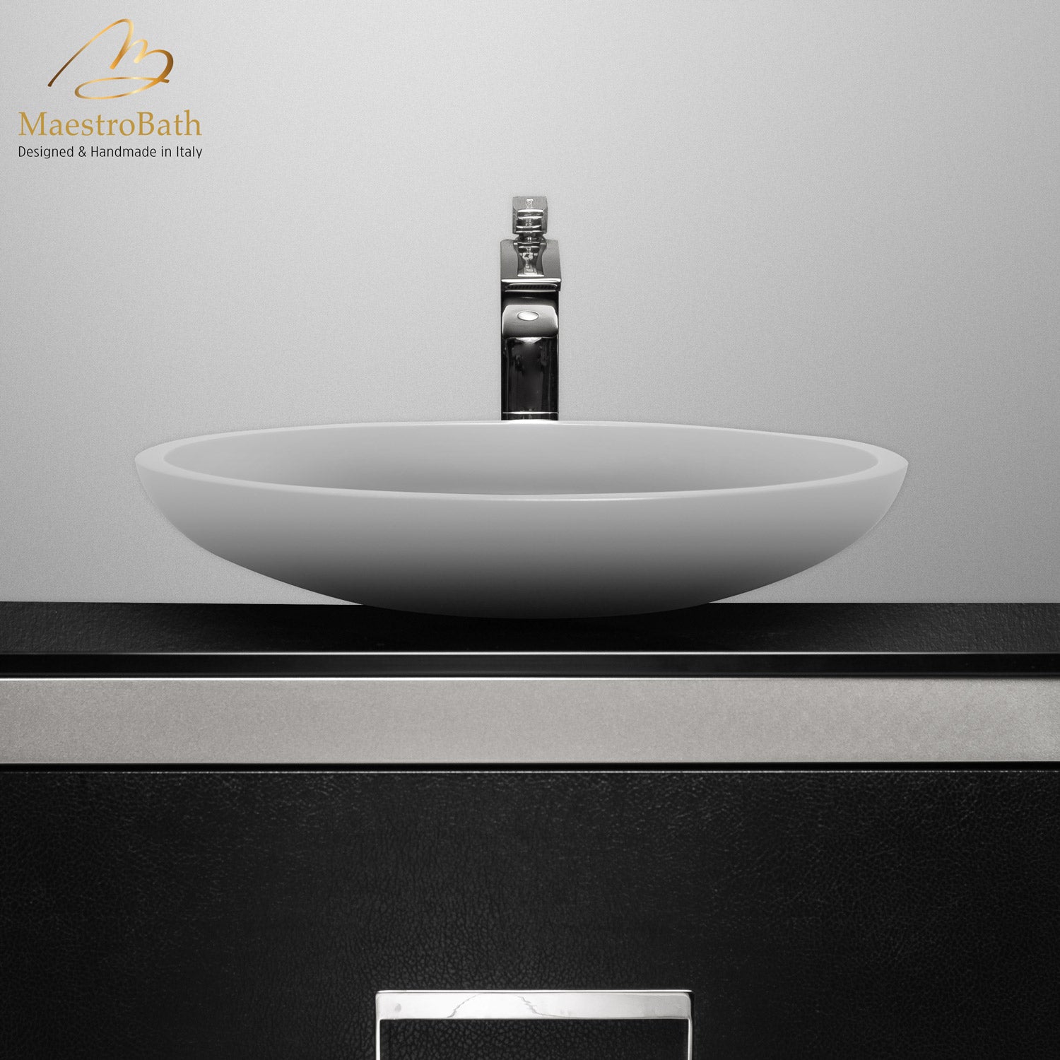 MaestroBath 16" Vetro Cigno Max Vessel ADA Oval Bathroom Sink, White, Resin and Glass, Matt White, VET-CIM-WHT