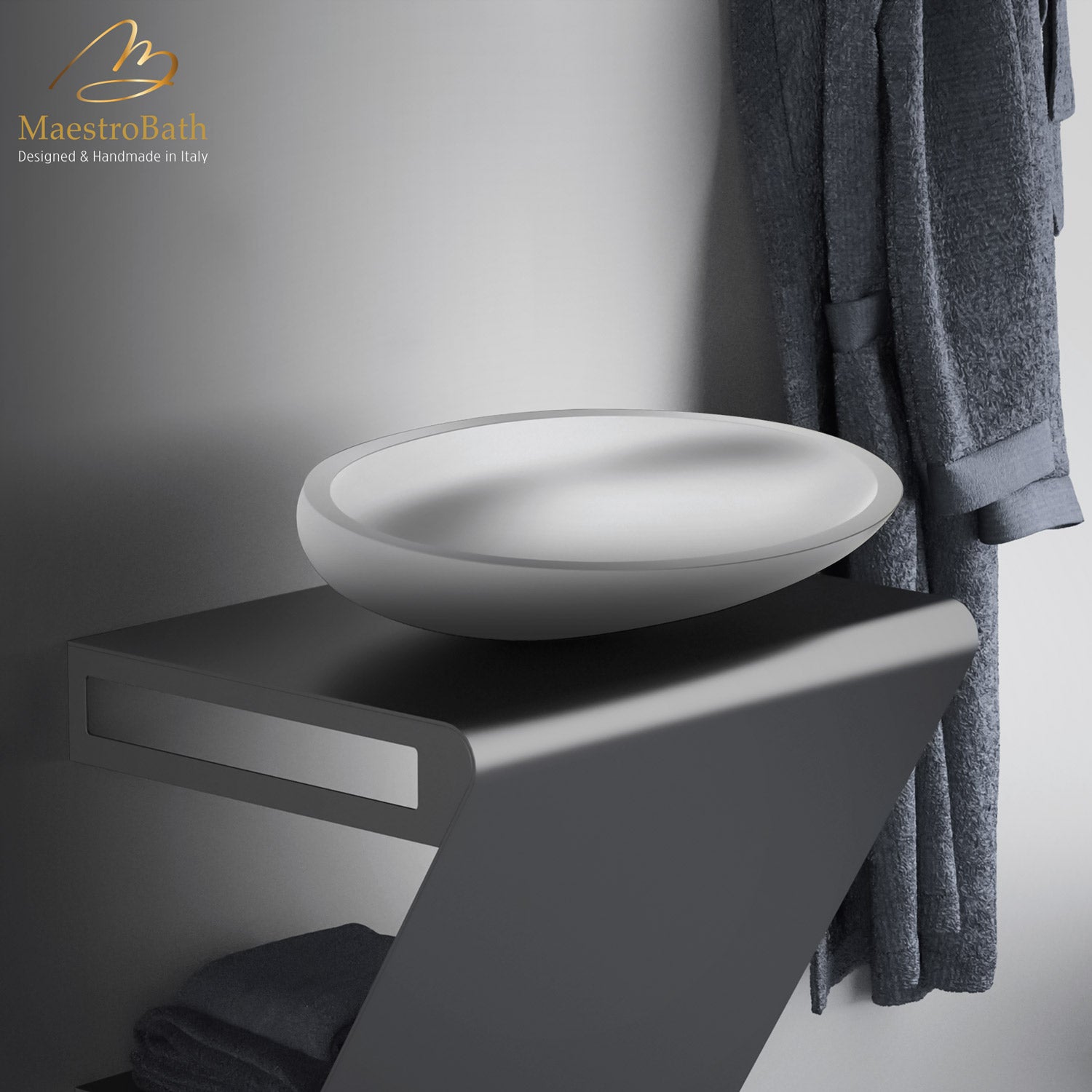 MaestroBath 16" Vetro Cigno Max Vessel ADA Oval Bathroom Sink, White, Resin and Glass, Matt White, VET-CIM-WHT