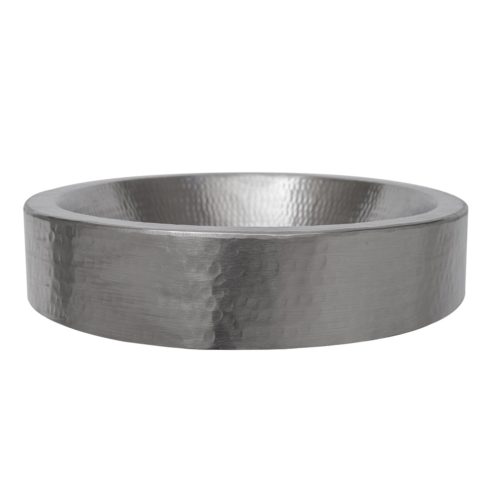 Alternate Image for Premier Copper Products 17" Compact Oval Skirted Vessel Hammered Copper Bathroom Sink in Nickel, Matching Drain and Accessories, BSP5_VO17SKEN-P