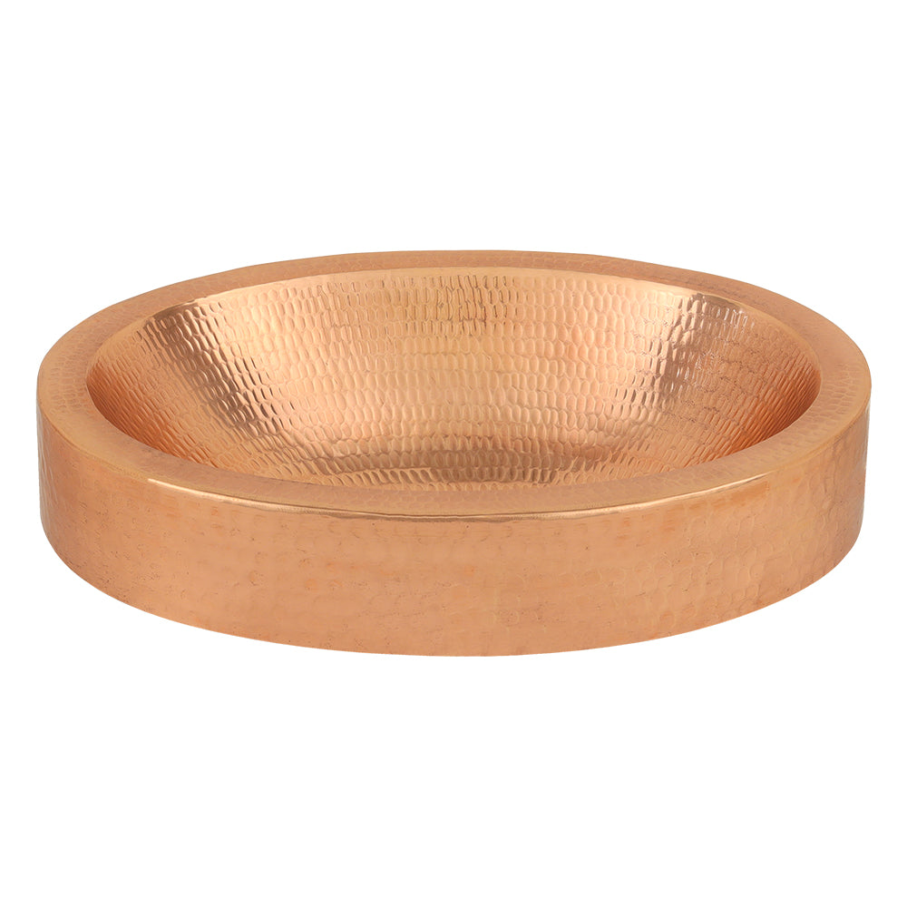 Premier Copper Products 17" Compact Oval Skirted Vessel Hammered Copper Bathroom Sink in Polished Copper, Matching Drain and Accessories, BSP5_VO17SKPC-P