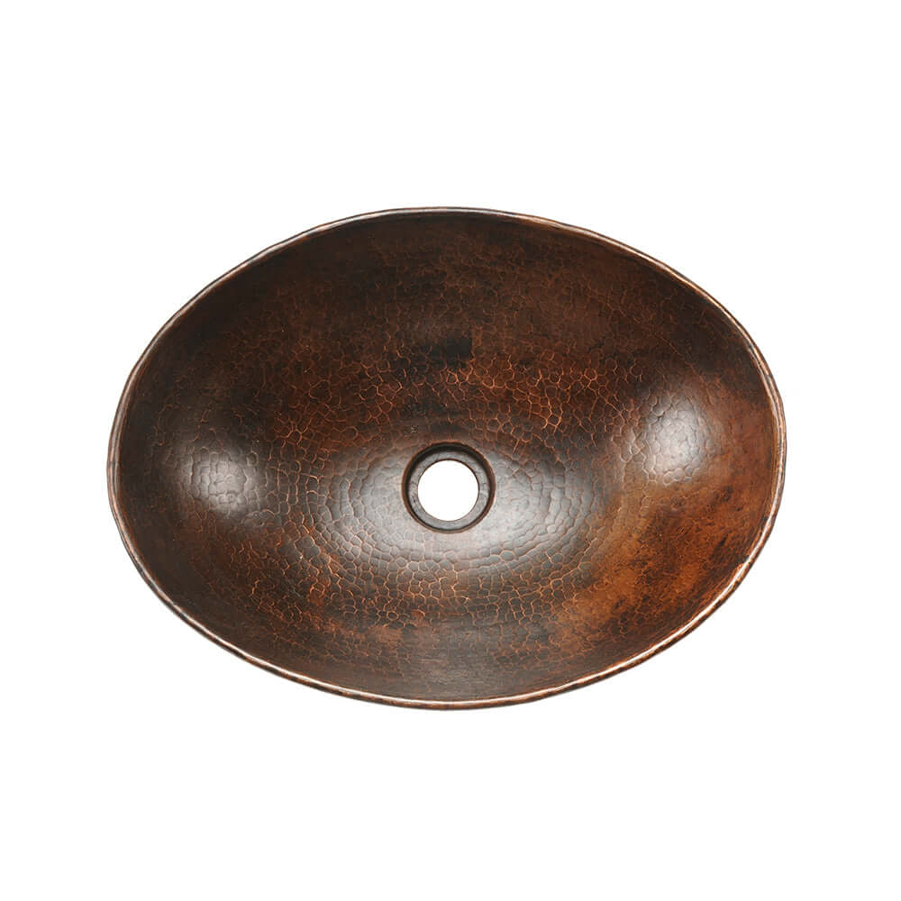 Alternate Image for Premier Copper Products 17" Oval Wired Rim Vessel Hammered Copper Bathroom Sink, Matching Drain and Accessories, Oil Rubbed Bronze, BSP5_VO17WDB-P