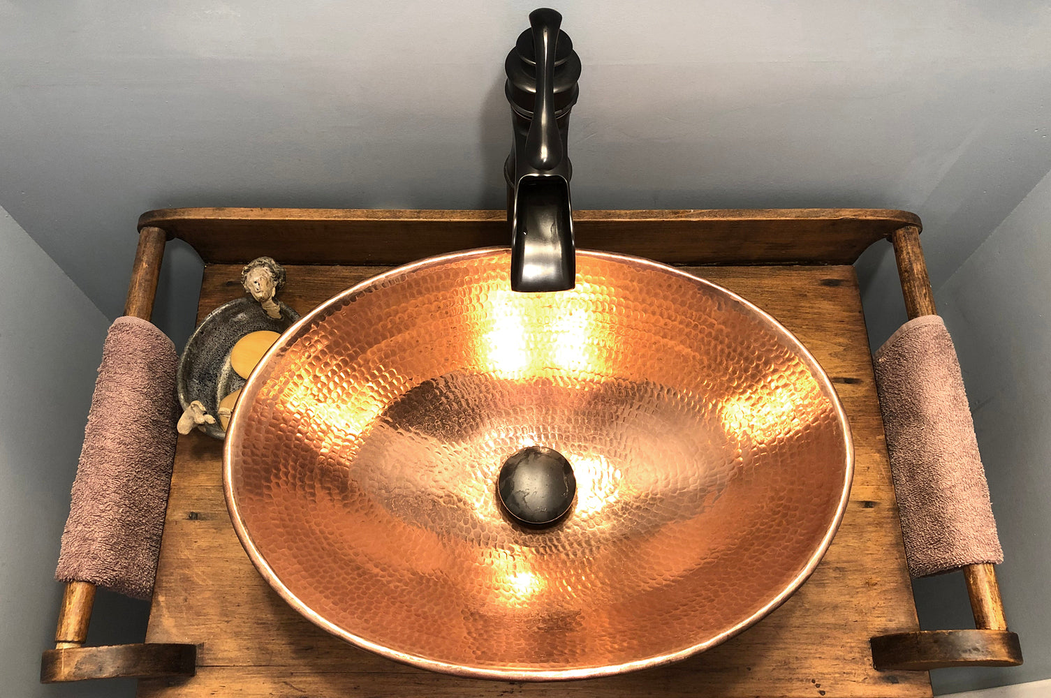 Alternate Image for Premier Copper Products 17" Oval Copper Bathroom Sink, Polished Copper, VO17WPC