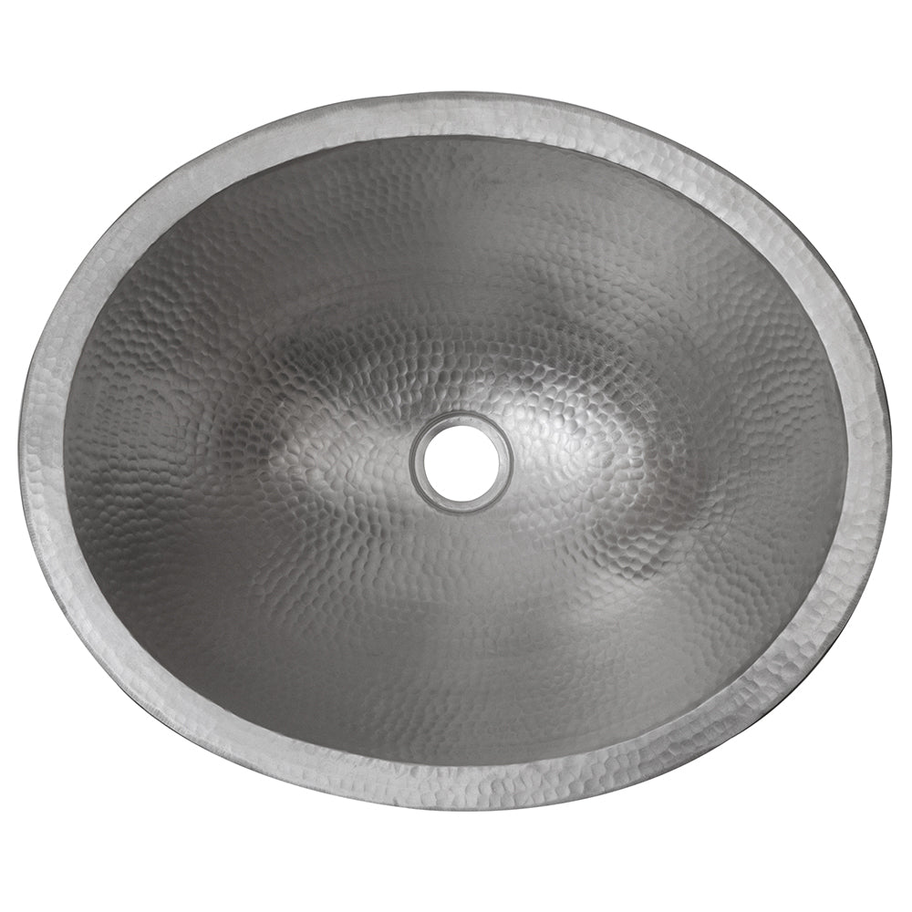 Alternate Image for Premier Copper Products 18" Oval Skirted Vessel Hammered Copper Bathroom Sink in Nickel, Matching Drain and Accessories, BSP5_VO18SKEN-P