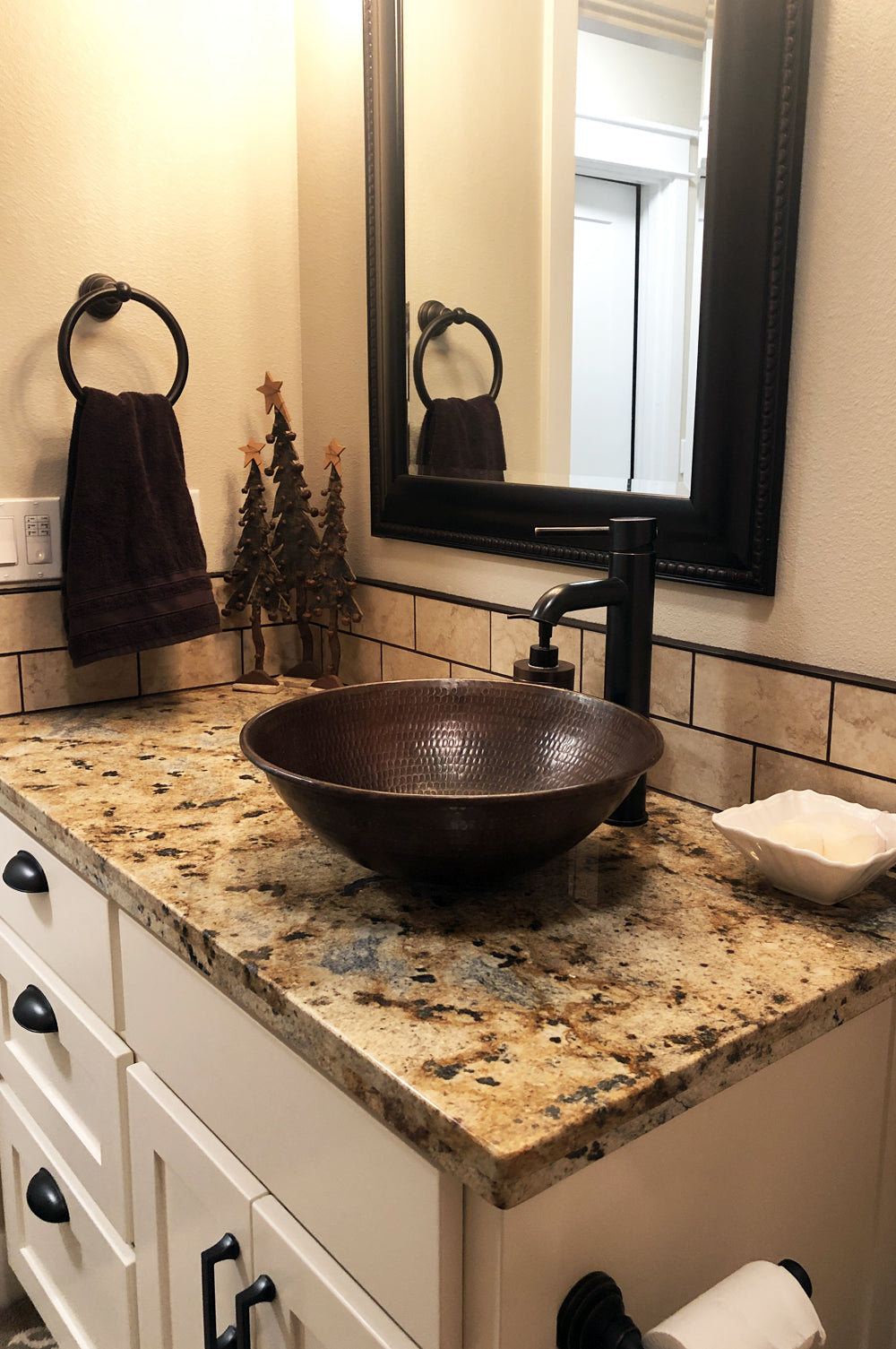 Installation Image of Premier Copper Products 15" Round Copper Bathroom Sink, Oil Rubbed Bronze, VR15WDB