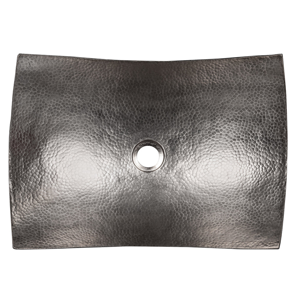 Alternate Image for Premier Copper Products 18" Rectangle Modern Slope Hammered Copper Bathroom Sink in Nickel, Matching Drain and Accessories, BSP5_VREC18MSEN-P
