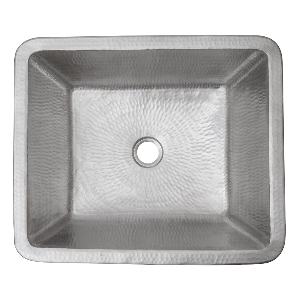 Alternate Image for Premier Copper Products 19" Rectangle Skirted Vessel Hammered Copper Bathroom Sink in Nickel, Matching Drain and Accessories, BSP5_VREC19SKEN-P