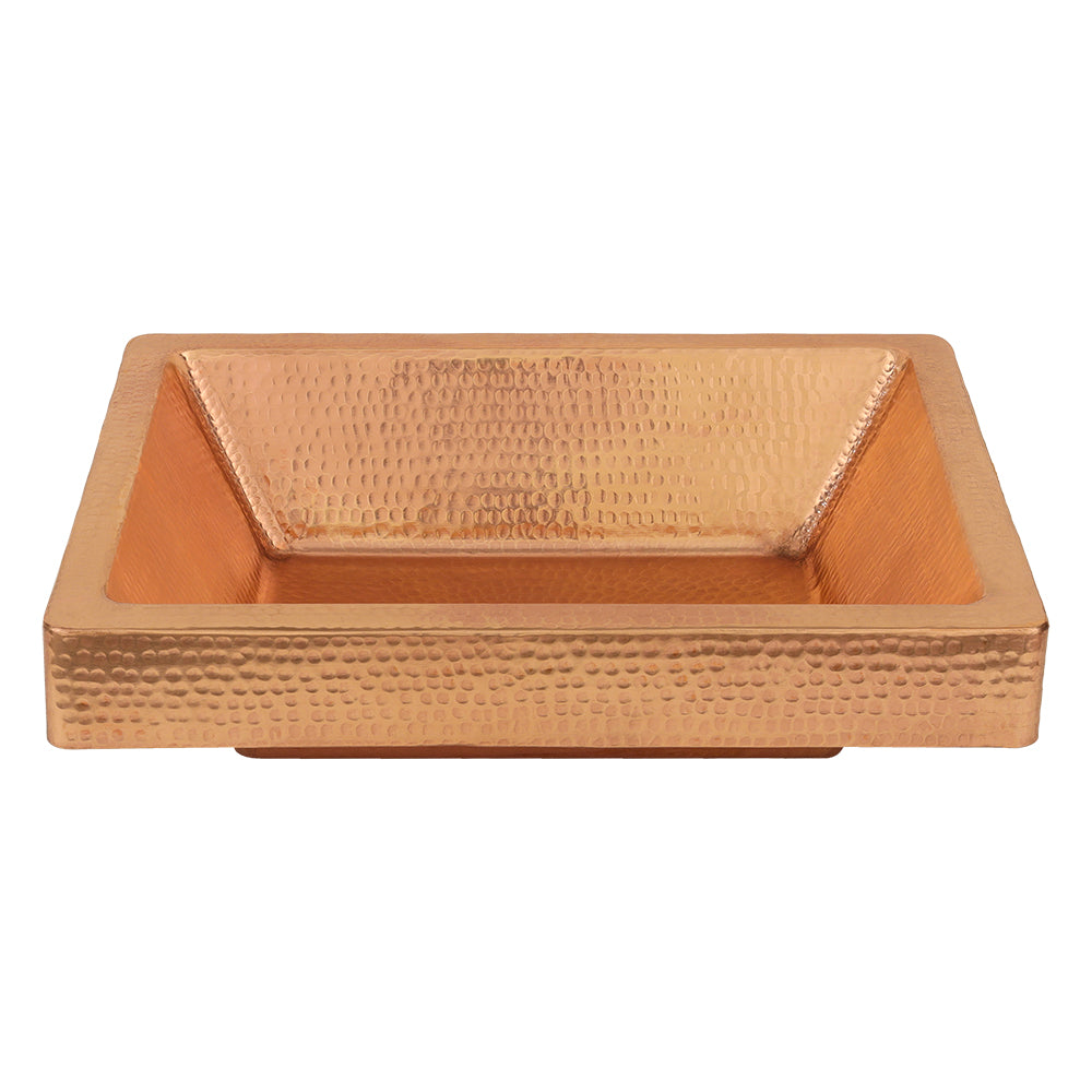 Alternate Image for Premier Copper Products 19" Rectangle Skirted Vessel Hammered Copper Bathroom Sink in Polished Copper, Matching Drain and Accessories, BSP5_VREC19SKPC-P