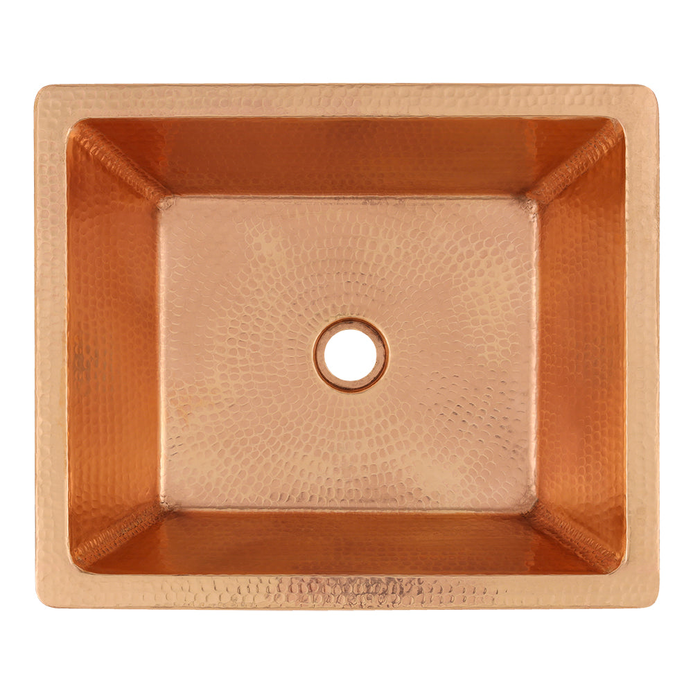 Alternate Image for Premier Copper Products 19" Rectangle Skirted Vessel Hammered Copper Bathroom Sink in Polished Copper, Matching Drain and Accessories, BSP5_VREC19SKPC-P