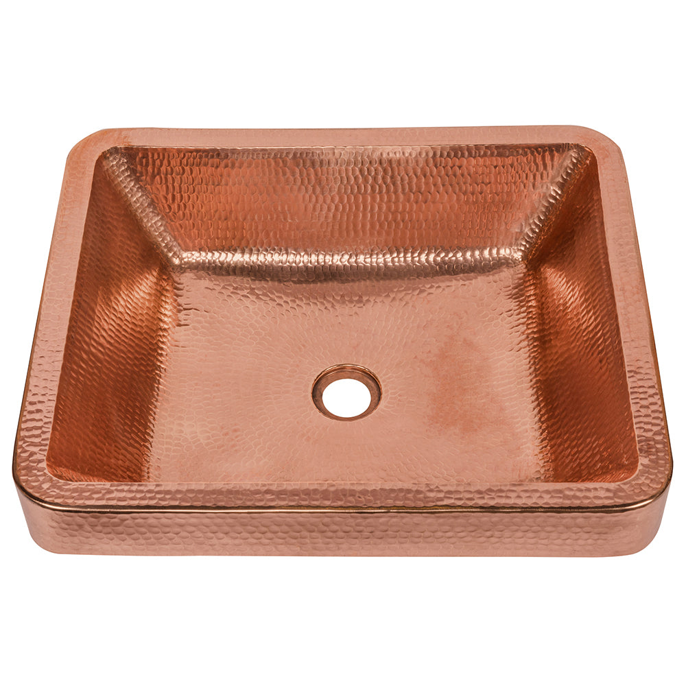 Alternate Image for Premier Copper Products 19" Rectangle Skirted Vessel Hammered Copper Bathroom Sink in Polished Copper, Matching Drain and Accessories, BSP5_VREC19SKPC-P